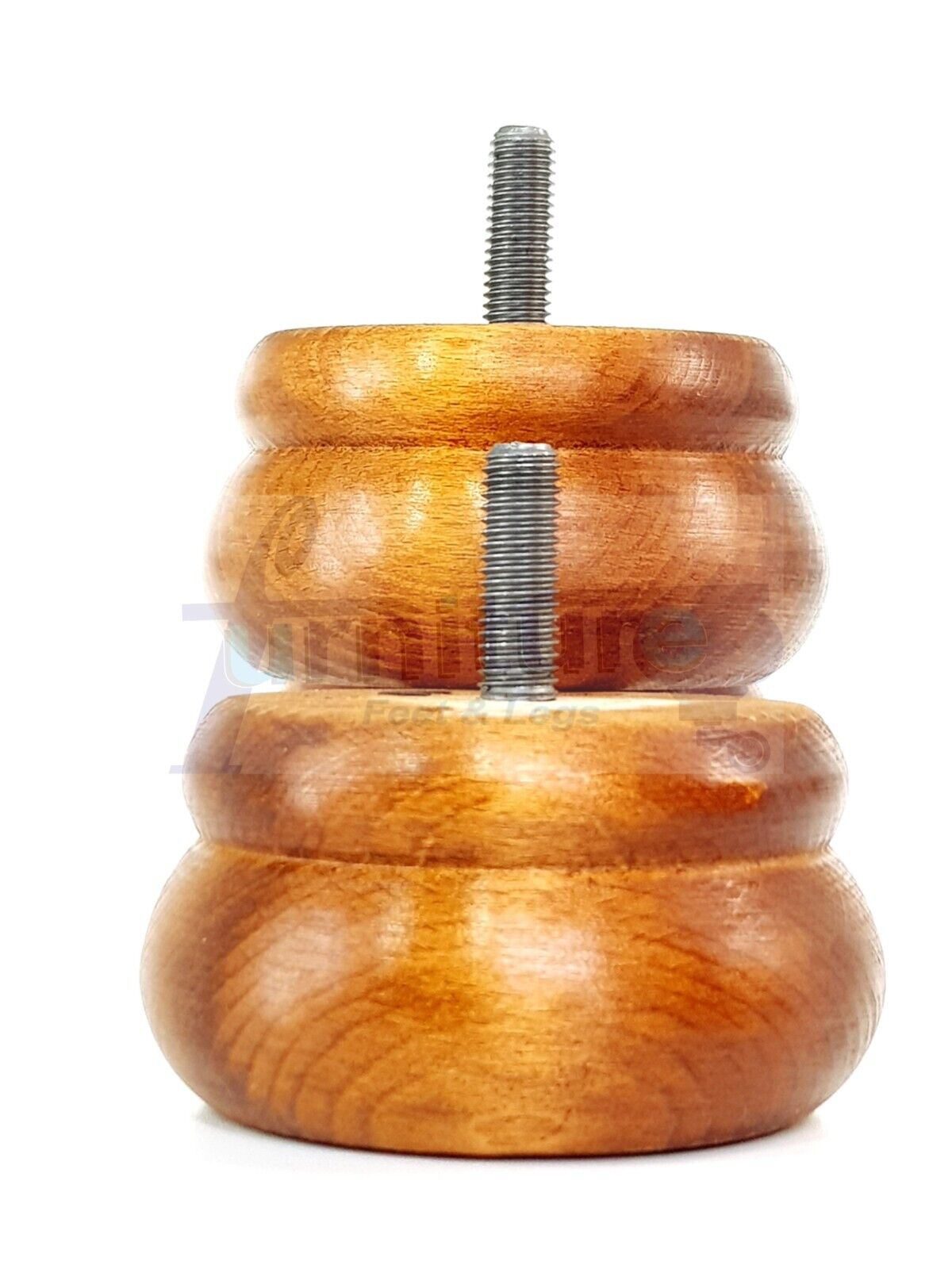 Set Of 4 Turned Wooden Furniture Legs Replacement Bun Feet 50mm High 8mm Thread