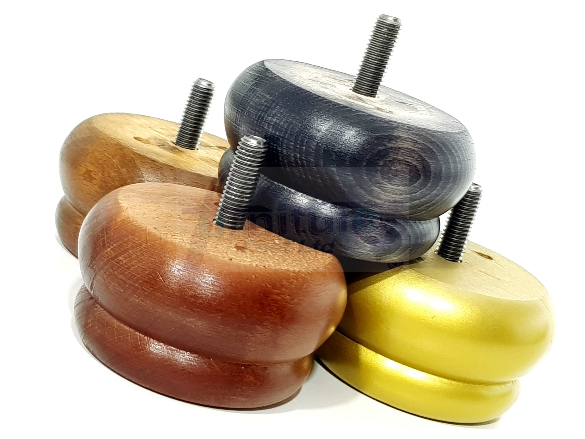 4 Wood Bun Feet Replacement Furniture Legs 50mm High M10 Thread Chairs Beds