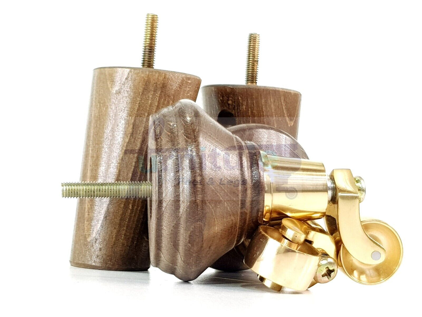 2 Antique Brown Stain Wood Furniture Sofa Legs With Castor 125mm & 2 Angled Back Feet Chair Settee 100mm High M8