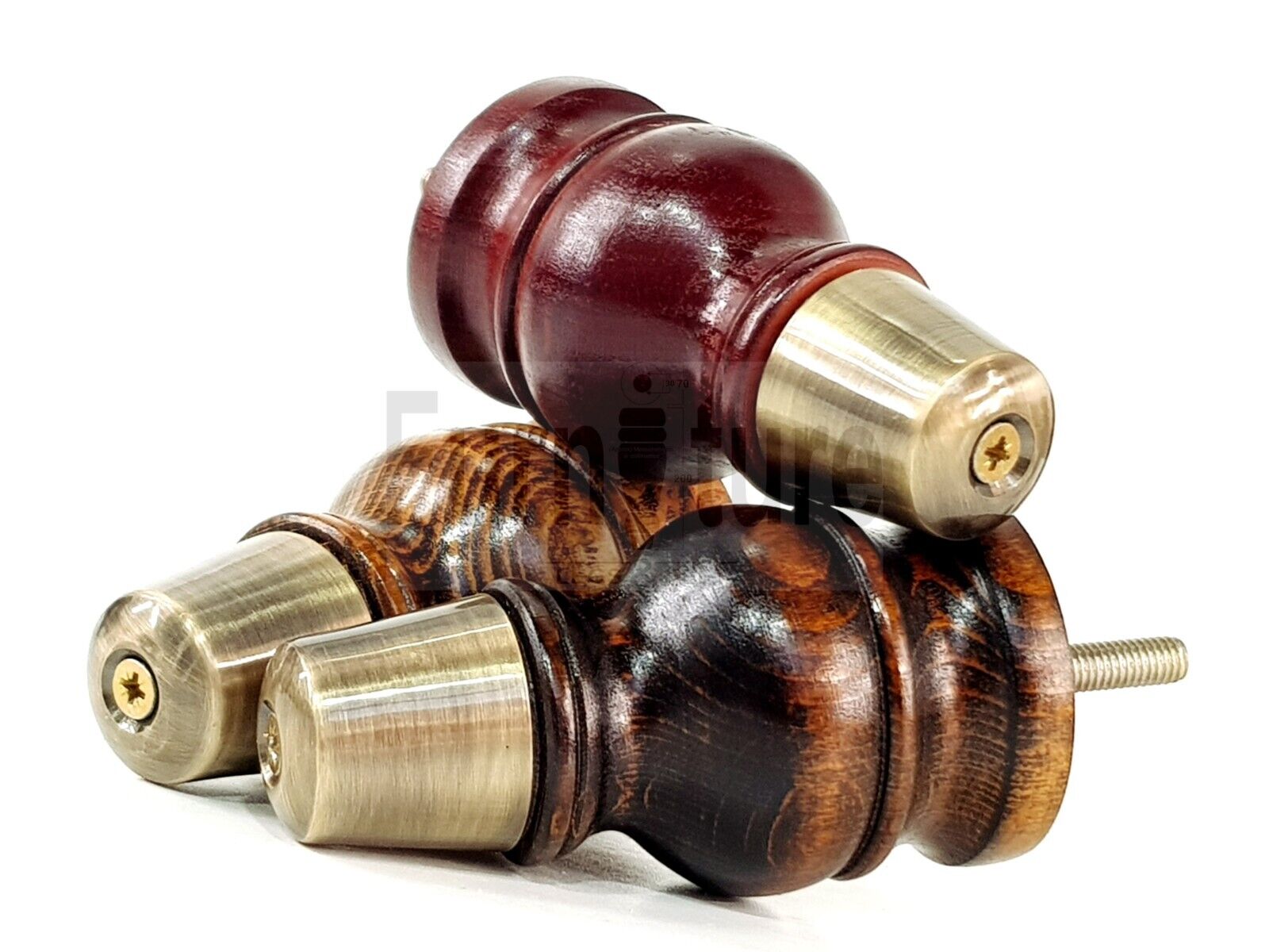 4x Turned Wood Furniture Feet Antique Brass Slipper Cup M8 Chair Sofa Settee Legs 110mm