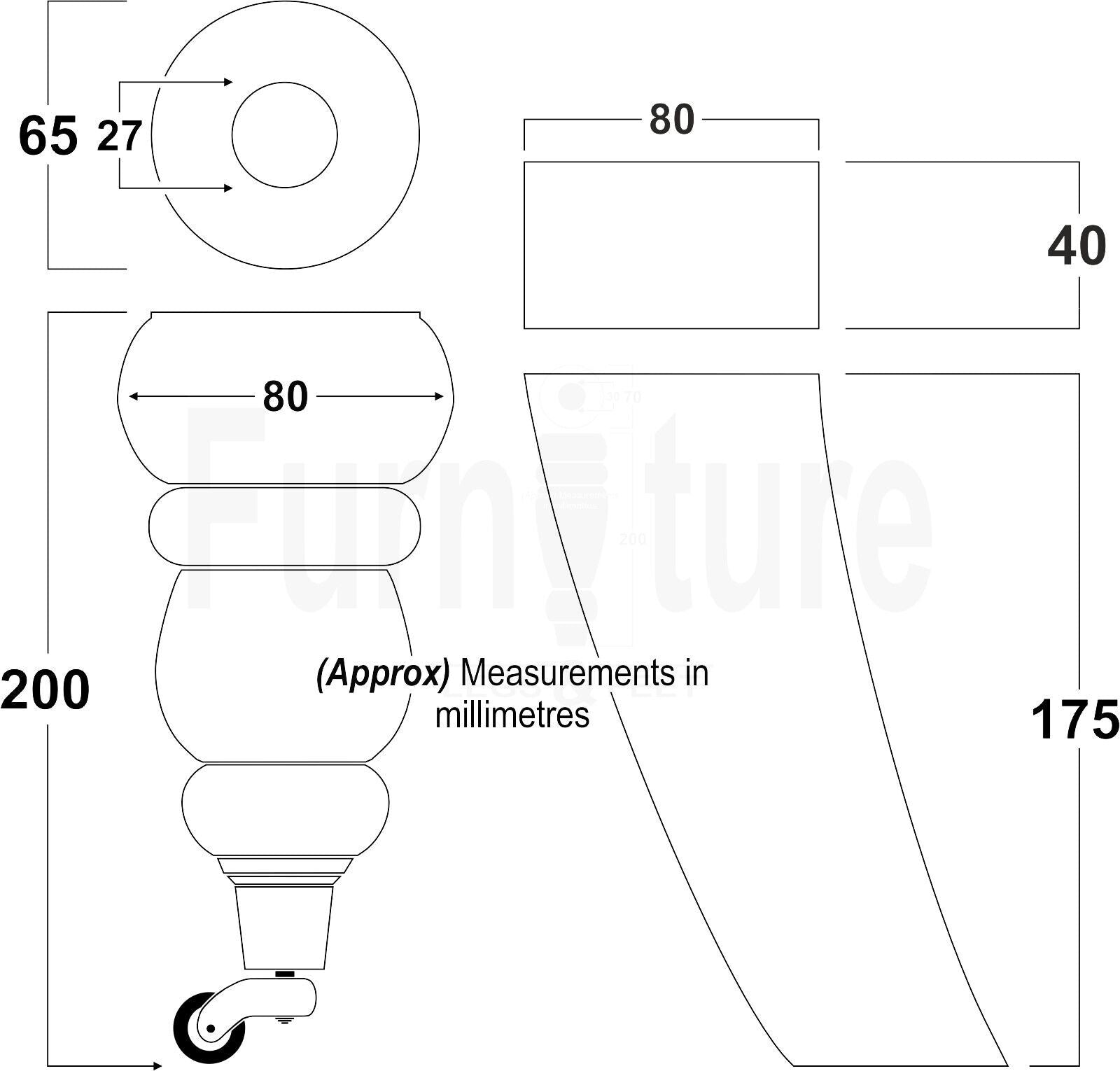 2x Furniture Antique Castor Legs & 2x Curved Solid Wooden Feet M8 Chairs Sofa 200mm High