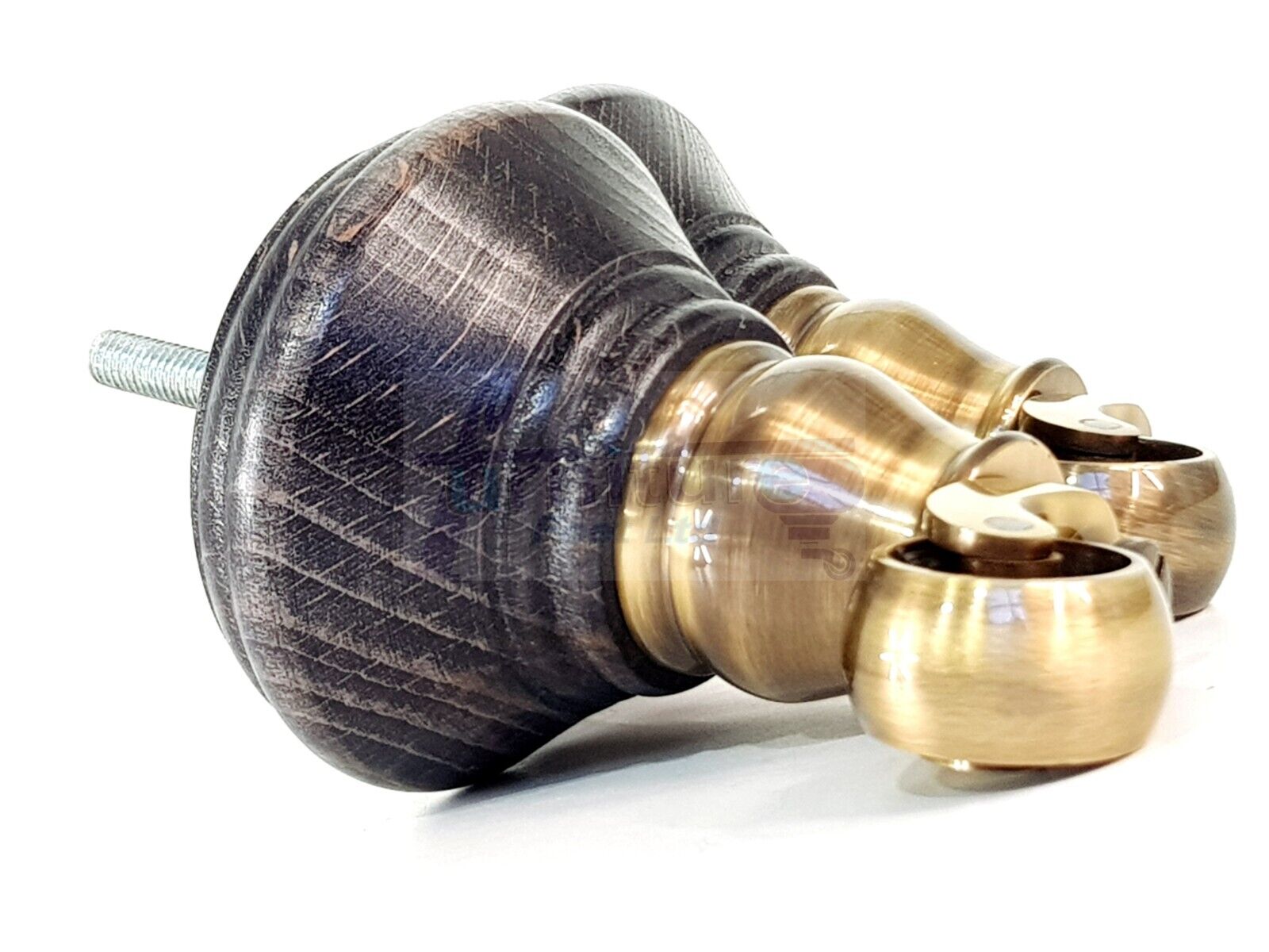 4x Black Washed Wooden Furniture Sofa Legs M8 With Castors Replacement Chair Settee Feet 115mm - 125mm High