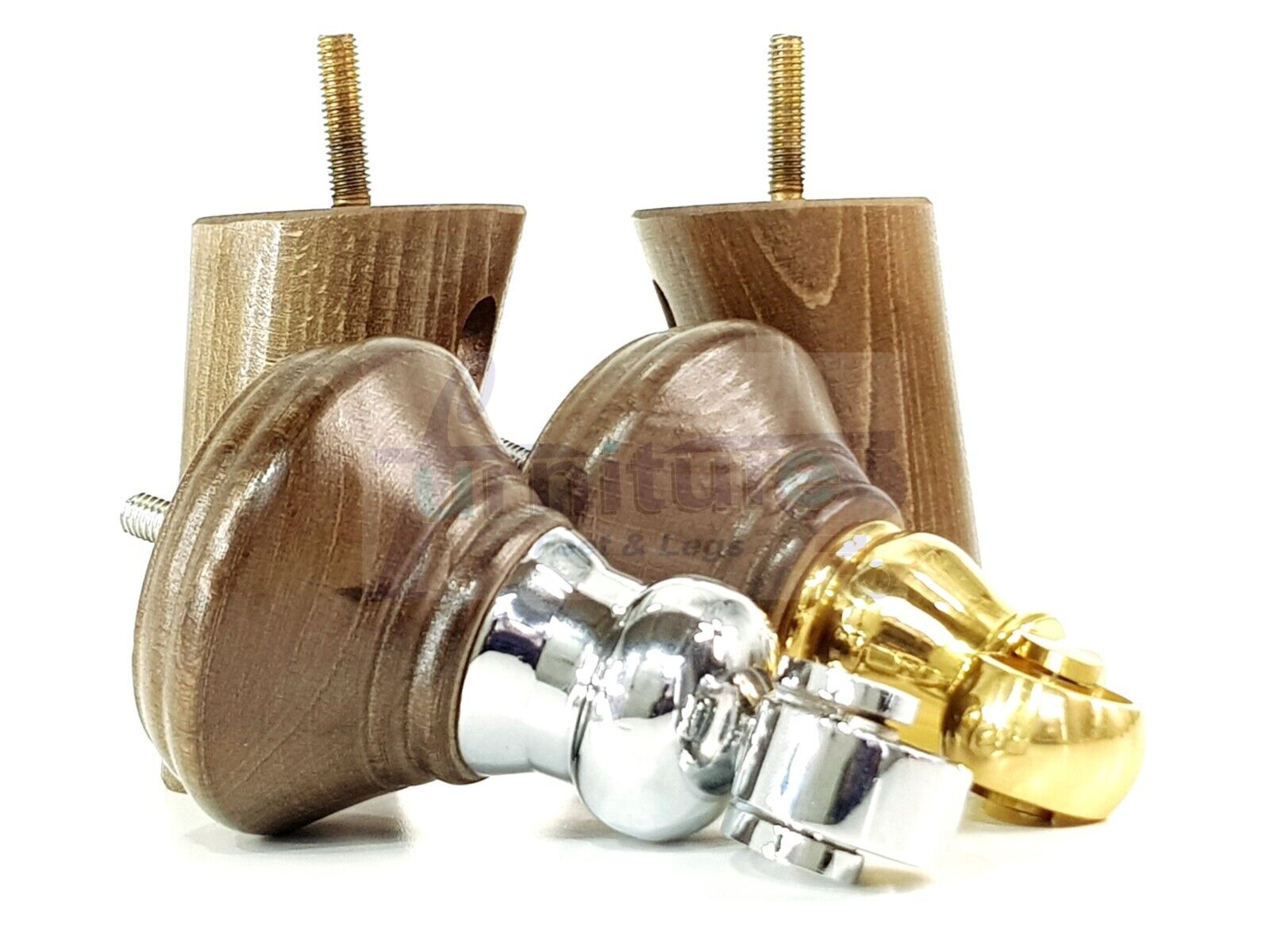 2 Antique Brown Stain Wood Furniture Sofa Legs With Castor 125mm & 2 Angled Back Feet Chair Settee 100mm High M8