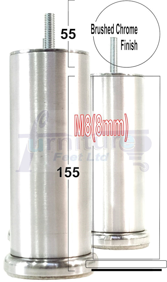 4 Metal Furniture Legs  Replacement Sofa Chair Feet 155mm High M8 Brushed Chrome