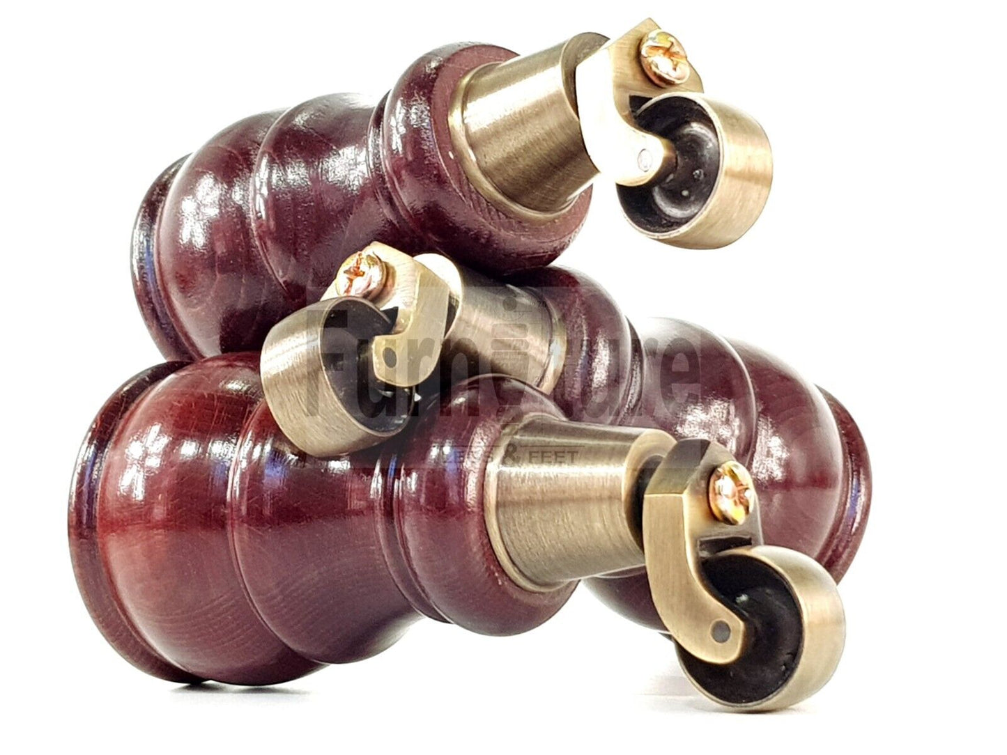 4 Turned Wood Feet Mahogany Castor Legs Chair Furniture Stools Sofa Chairs M8 160mm 6 Inch High