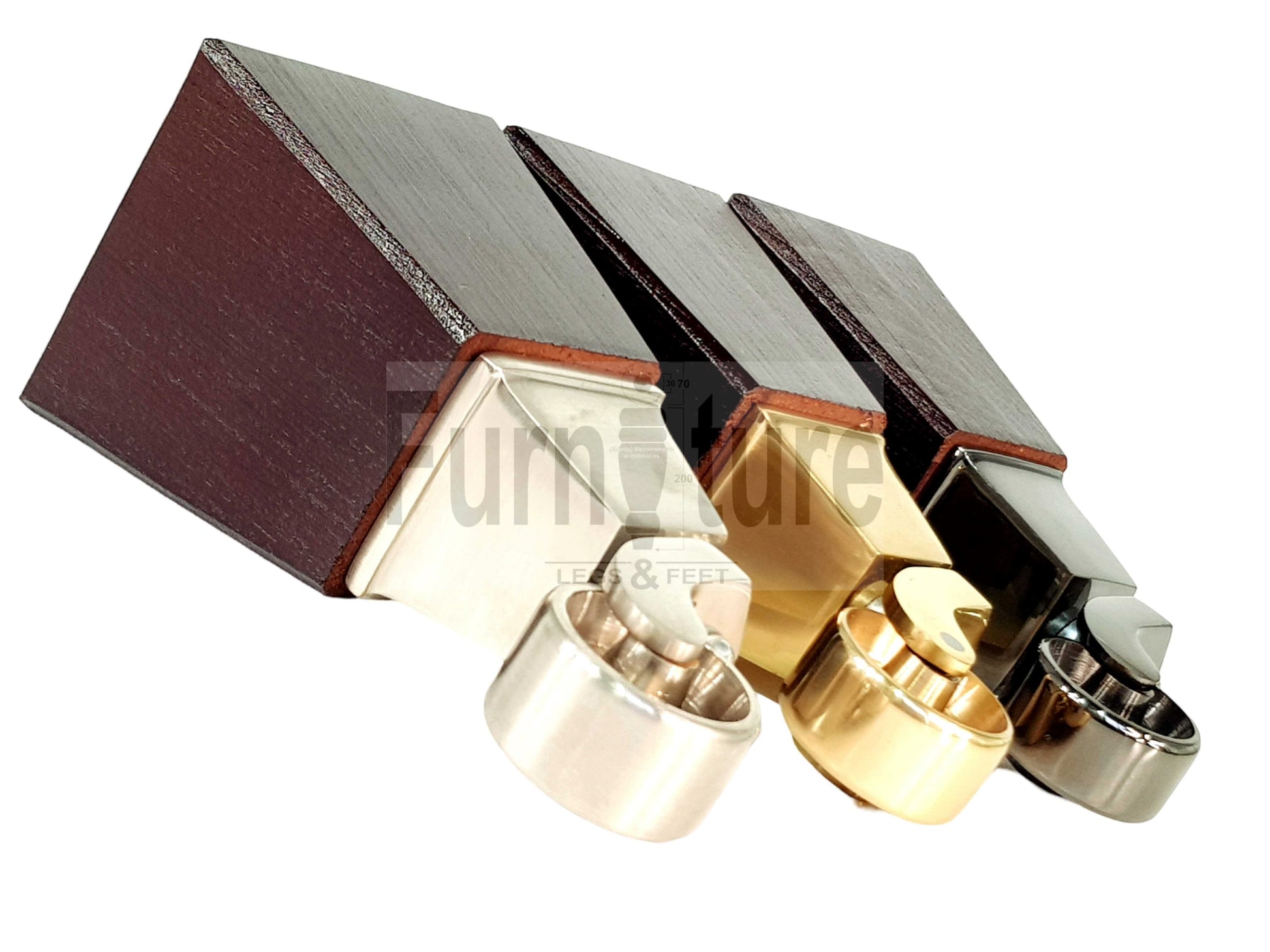 4x Block Wood Furniture Legs With Castor 8mm Thread For Chairs Settees Sofa 150mm High Mahogany