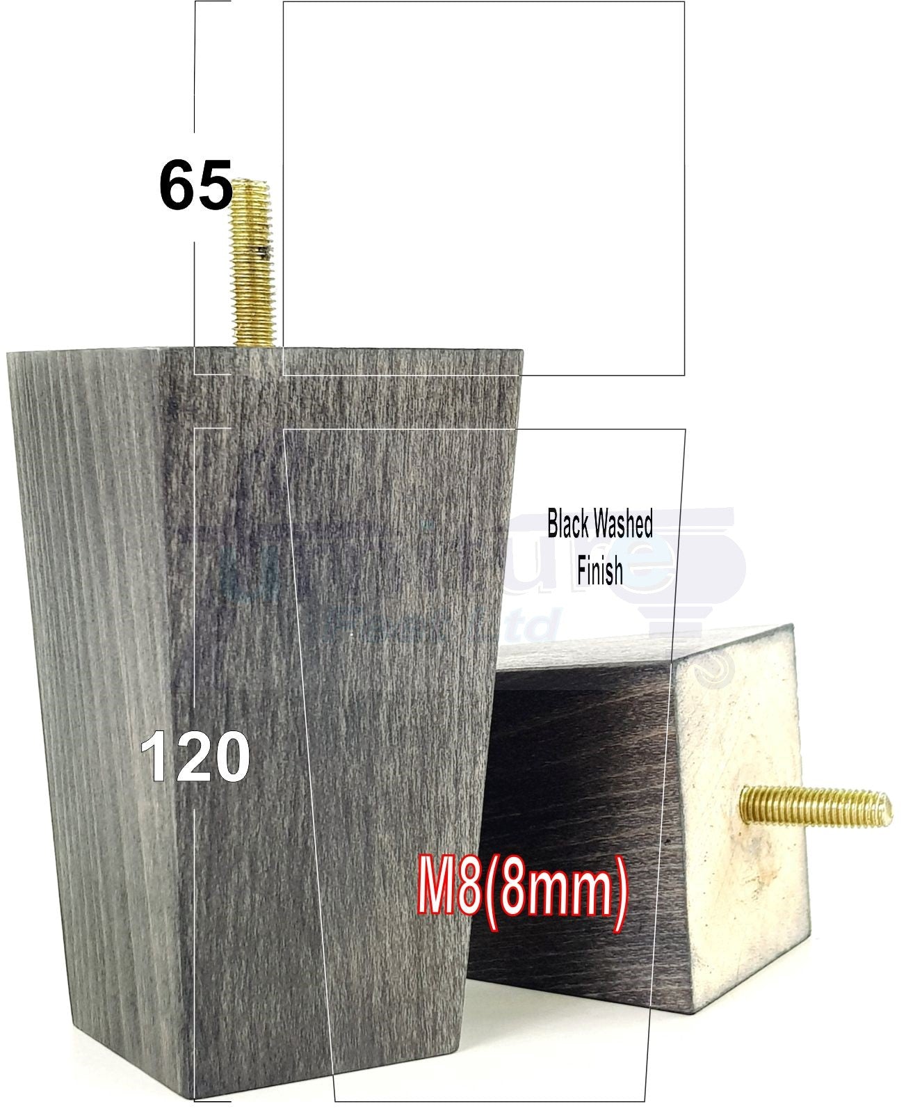 Solid Wood Furniture Feet Square Replacement Block Tapered Legs 120mm High M8 Set of 4 Sofa Chairs Stools Cabinets Beds
