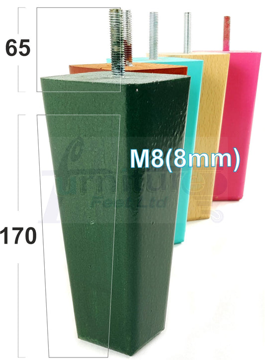 4x Wooden Furniture Legs 170mm High Replacement Square Tapered Feet 8mm