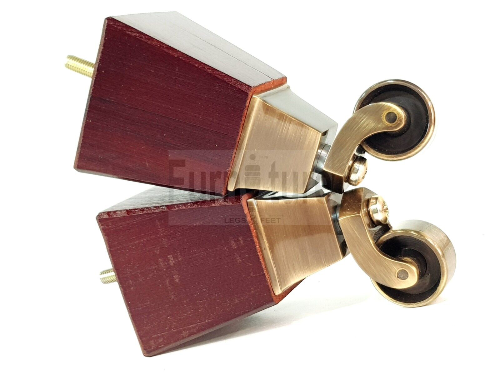 4x Block Wood With Antique Castor Furniture Legs 8mm Thread For Chairs Settees Sofa 150mm