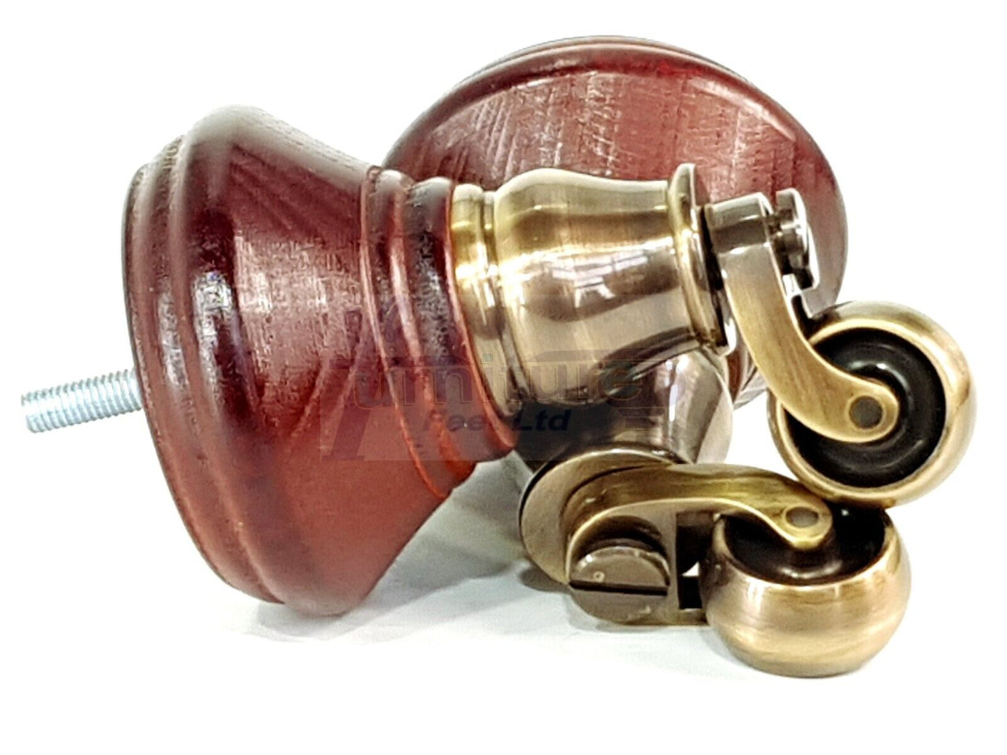 4x Mahogany Wooden Furniture Sofa Legs M8 With Castors Replacment Chair Settee Feet 115mm - 125mm High