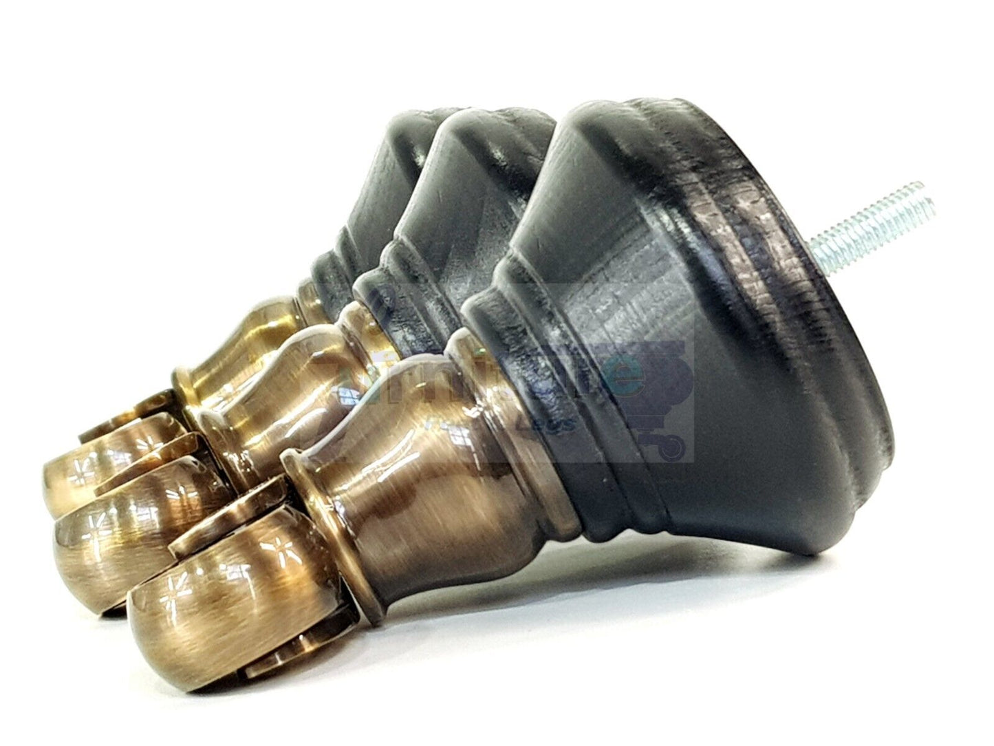 4x Black Wooden Furniture Sofa Legs M8 With Castors Replacment Chair Settee Feet 115mm - 125mm High