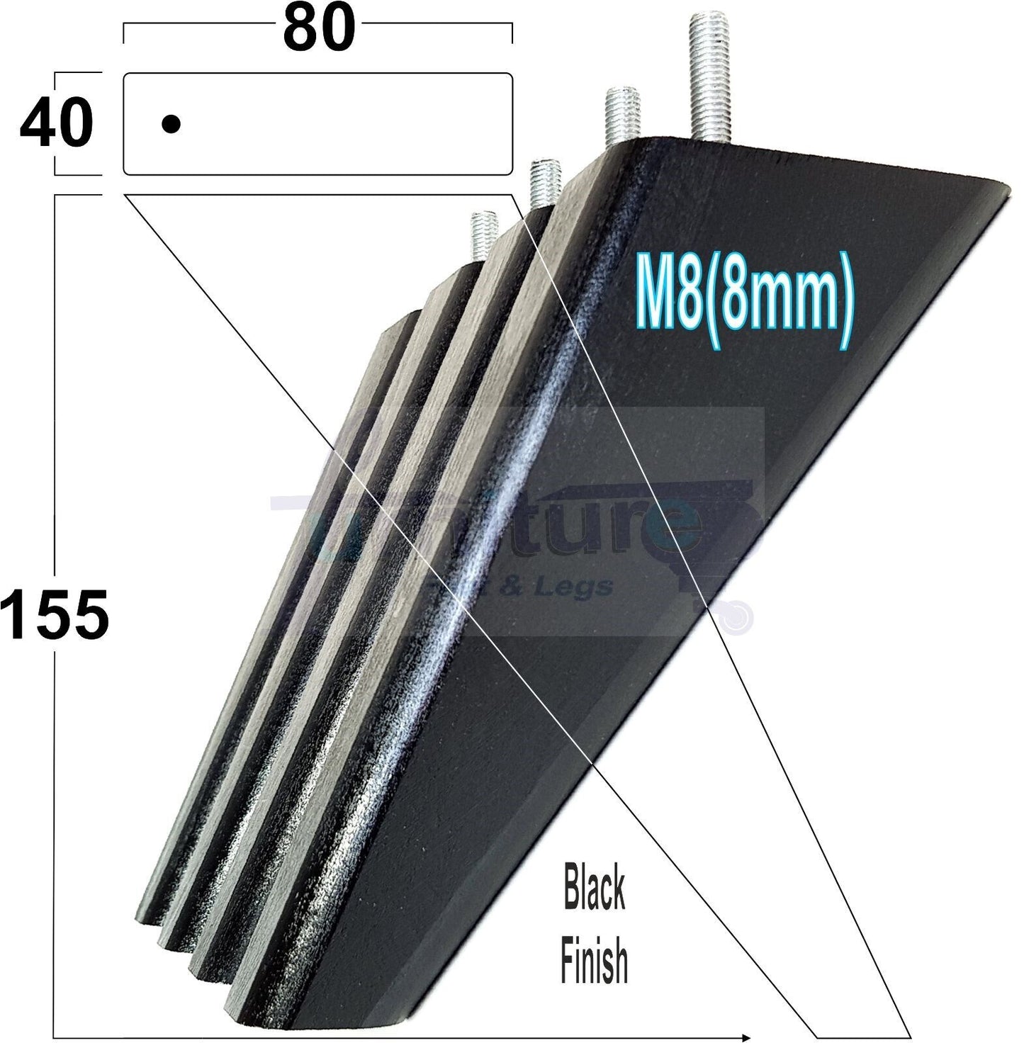 4 Replacement Tapered Feet 155mm High Wood Angled Furniture Legs 6 Inches Tall Chairs Stools Sofa's Beds Settee Cabinets M8