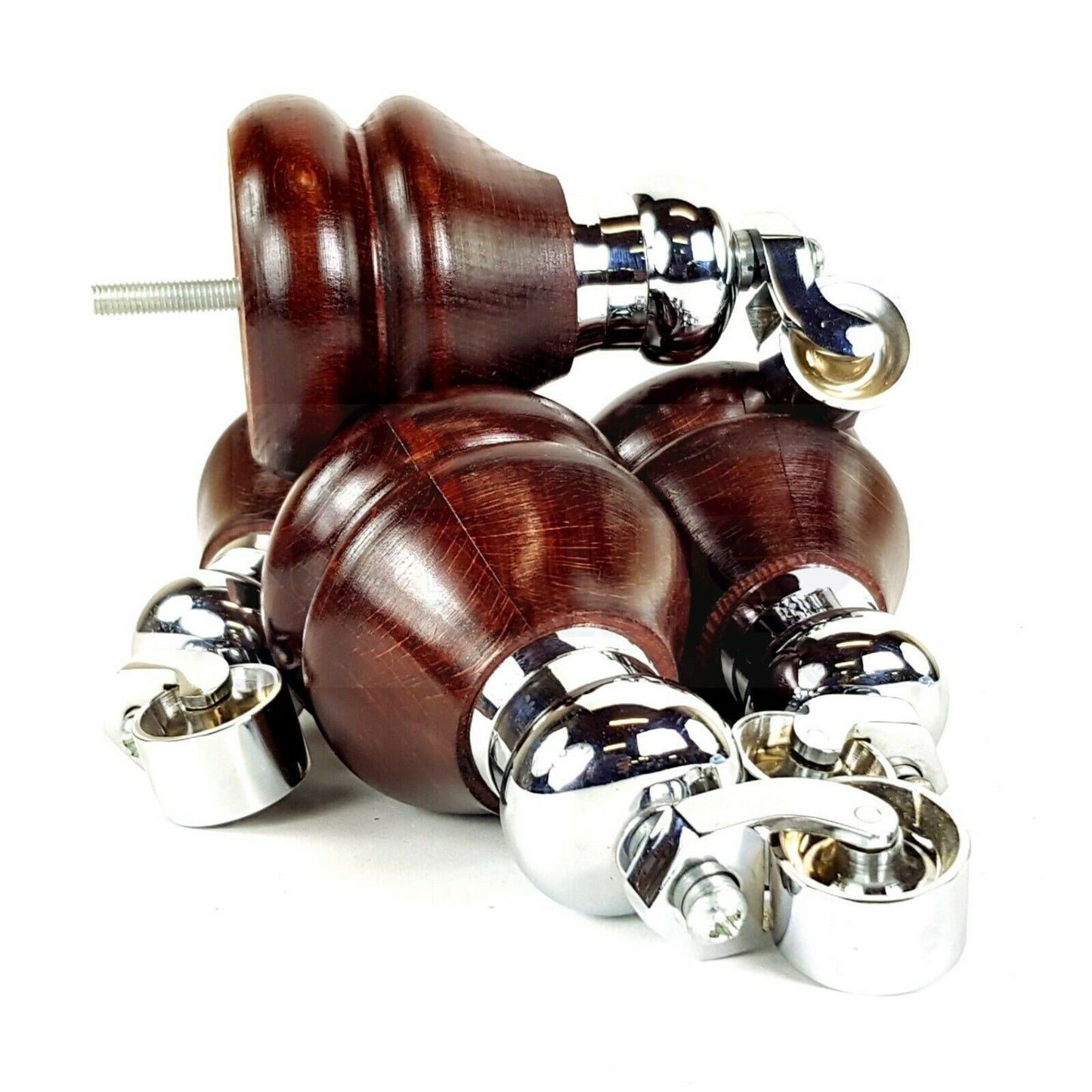 Set Of 2 Turned Furniture Wood Feet With Castors 140mm Sofas Chairs Settee Cabinets Beds M8(8mm)