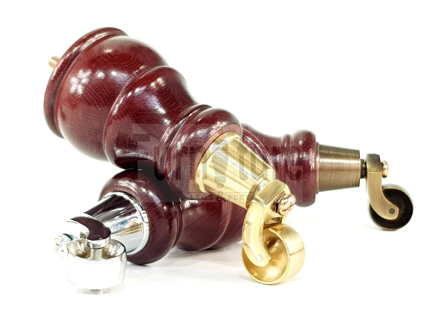 4 Turned Wood Feet Mahogany Castor Legs Chair Furniture Stools Sofa Chairs M8 160mm 6 Inch High