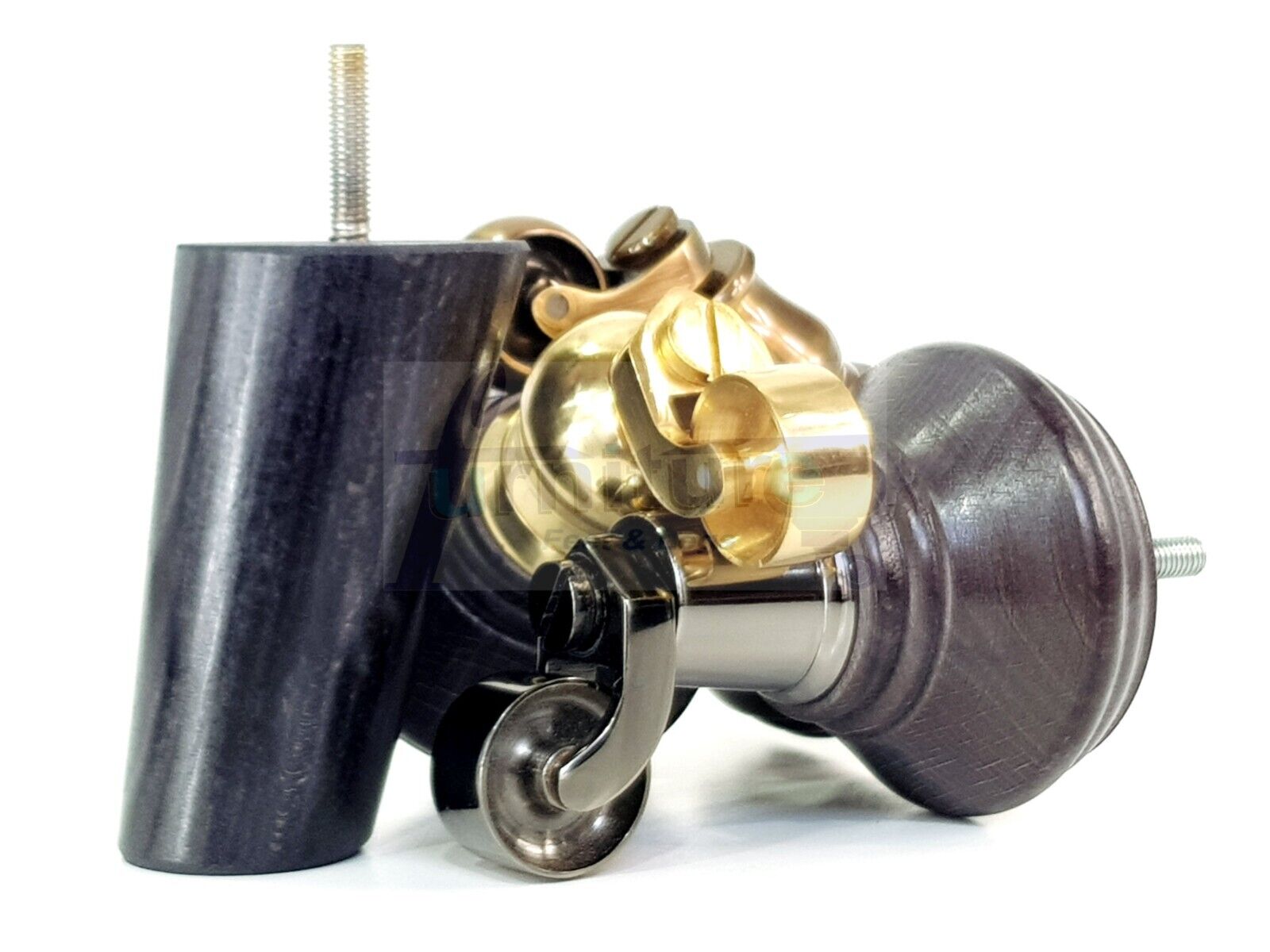 2 Black Stain Wood Furniture Sofa Legs With Castor 125mm & 2 Angled Back Feet Chair Settee 100mm High M8