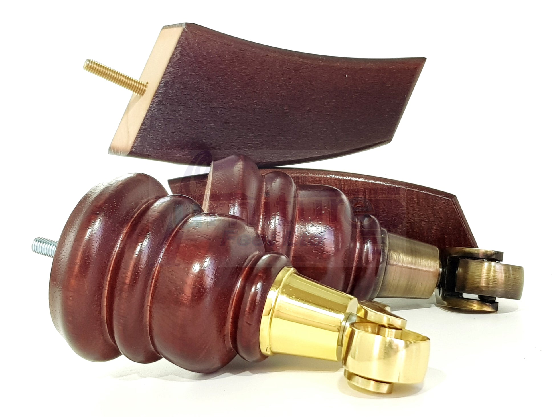 Mahogany Turned Wood Furniture Feet 2 With Castors 155mm and 2 Curved Back Legs Sofas Chairs Stools Cabinets Beds M8 6 Inches