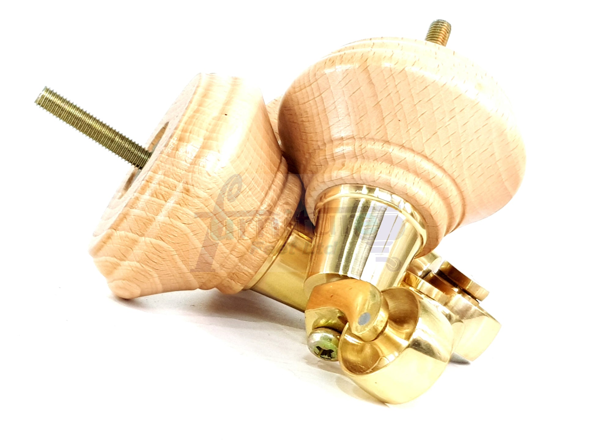 4x Natural Wooden Furniture Sofa Legs M8 With Brass Castors Replacment Chair Settee Feet 115mm - 125mm High