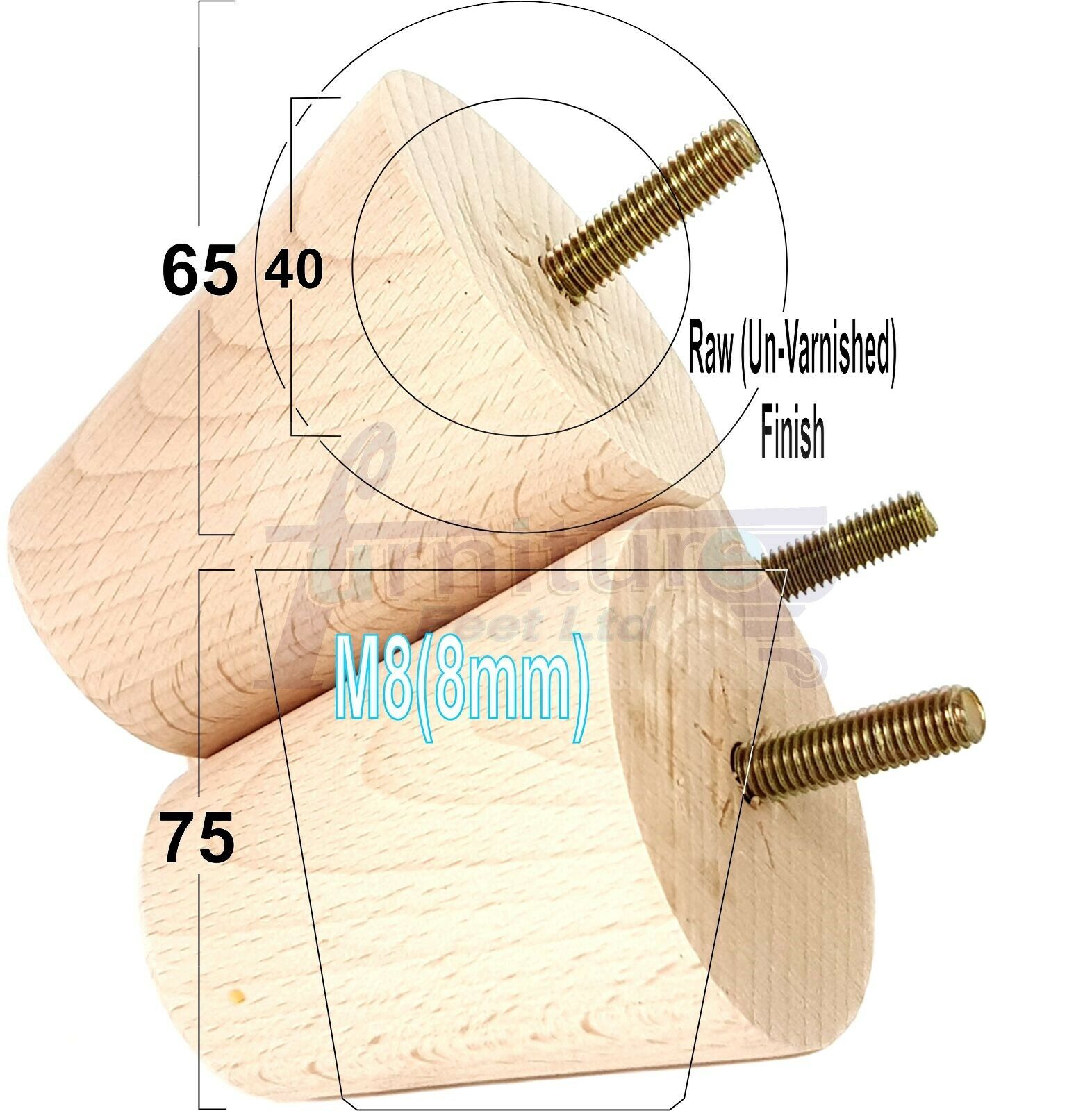 4x Solid Wood Turned Furniture Legs Replacement Bun Feet 75mm High Chairs Stools Sofa's Beds Settee M8