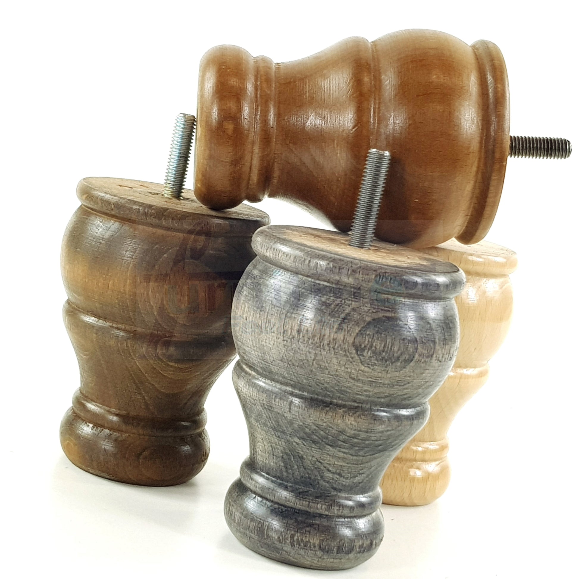 4 Turned Wood Furniture Legs Replacement Sofa Settee Chair Bed Feet 100mm High M10 Thread