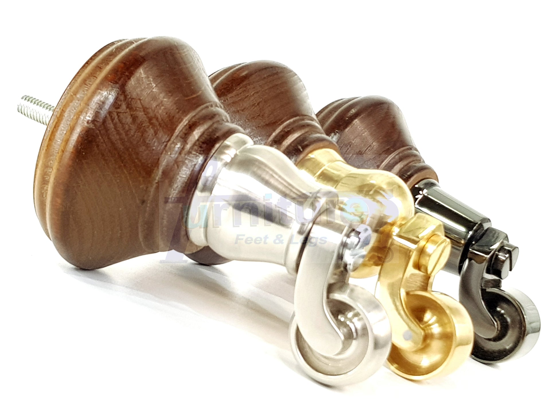 2 Castor Feet 120mm High Wood Turned Replacement Furniture Legs Antique Brown With Wheels Chairs Stools Sofa Beds Cabinets M8