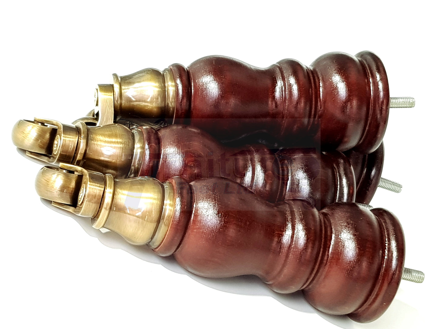 4 Turned Wood Furniture Feet With Antique Vase Castor 205mm High Legs Mahogany Finish M8 Sofas Chairs Stools Cabinets 8 Inches Tall 