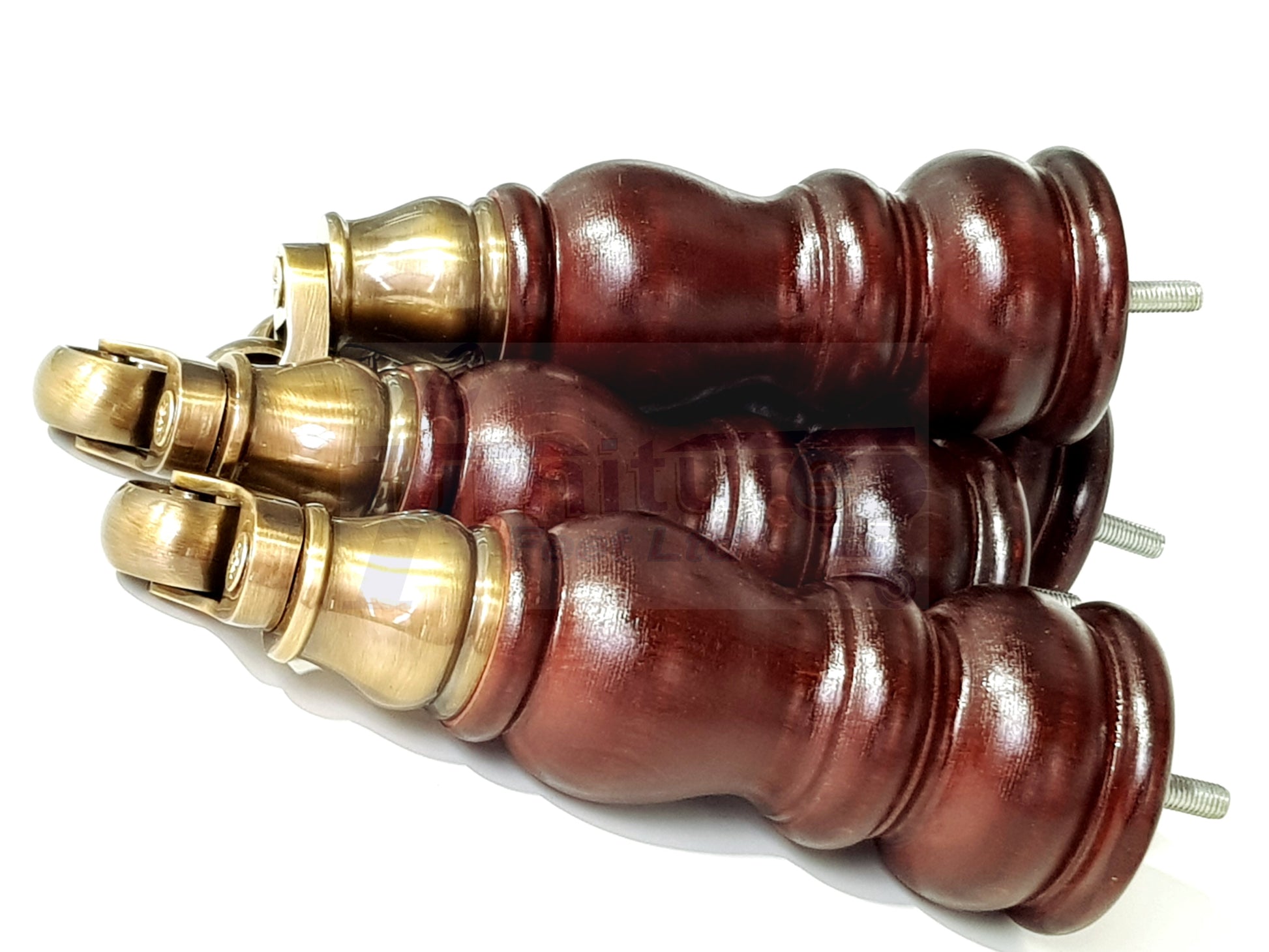 4 Turned Wood Furniture Feet With Antique Vase Castor 205mm High Legs Mahogany Finish M8 Sofas Chairs Stools Cabinets 8 Inches Tall 