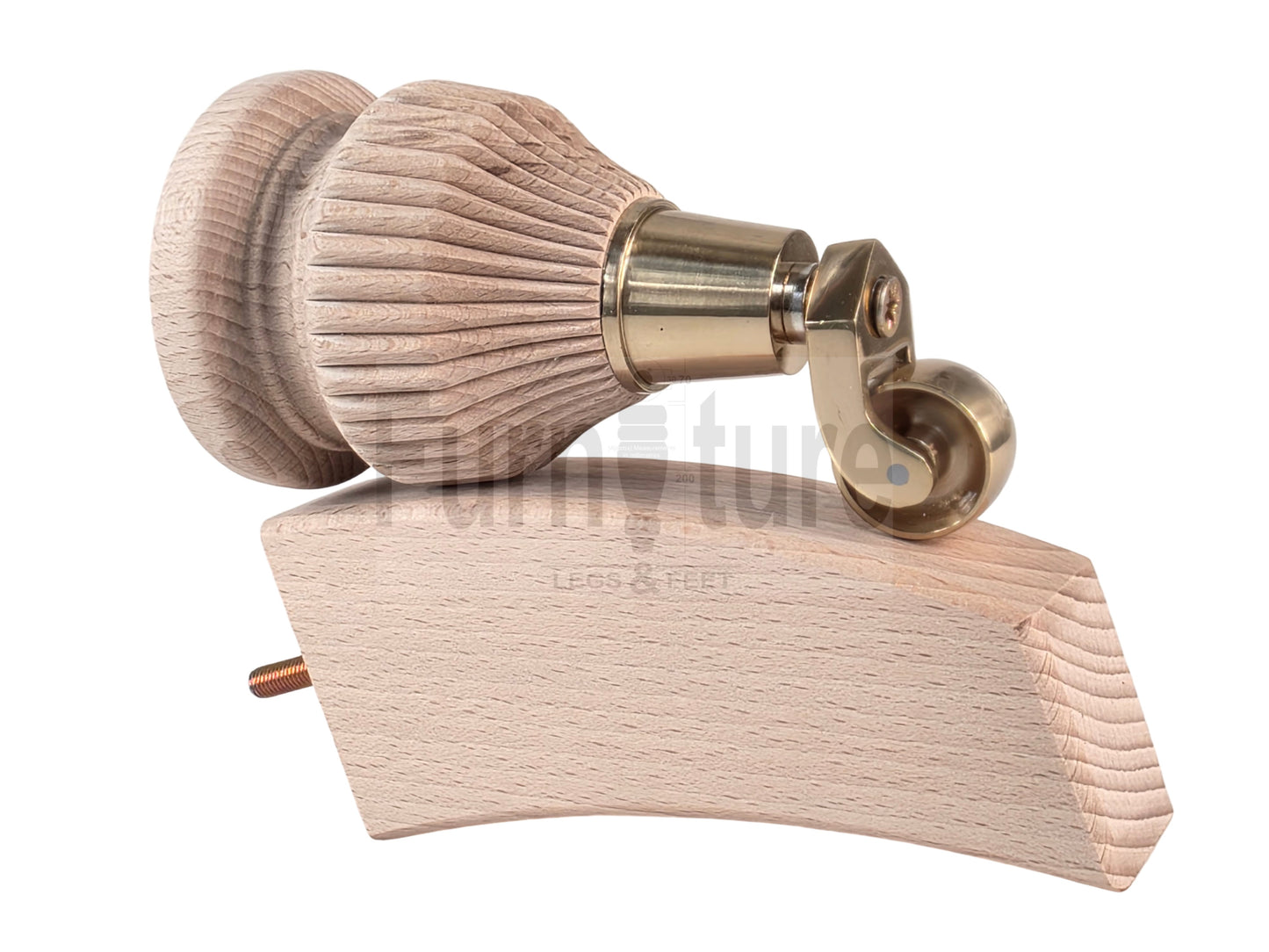 Solid Wood Replacement Furniture Legs 6 Inches with 2x Castors and 2x Back Feet 155mm High M8 Dowl Fixing - Raw Wood
