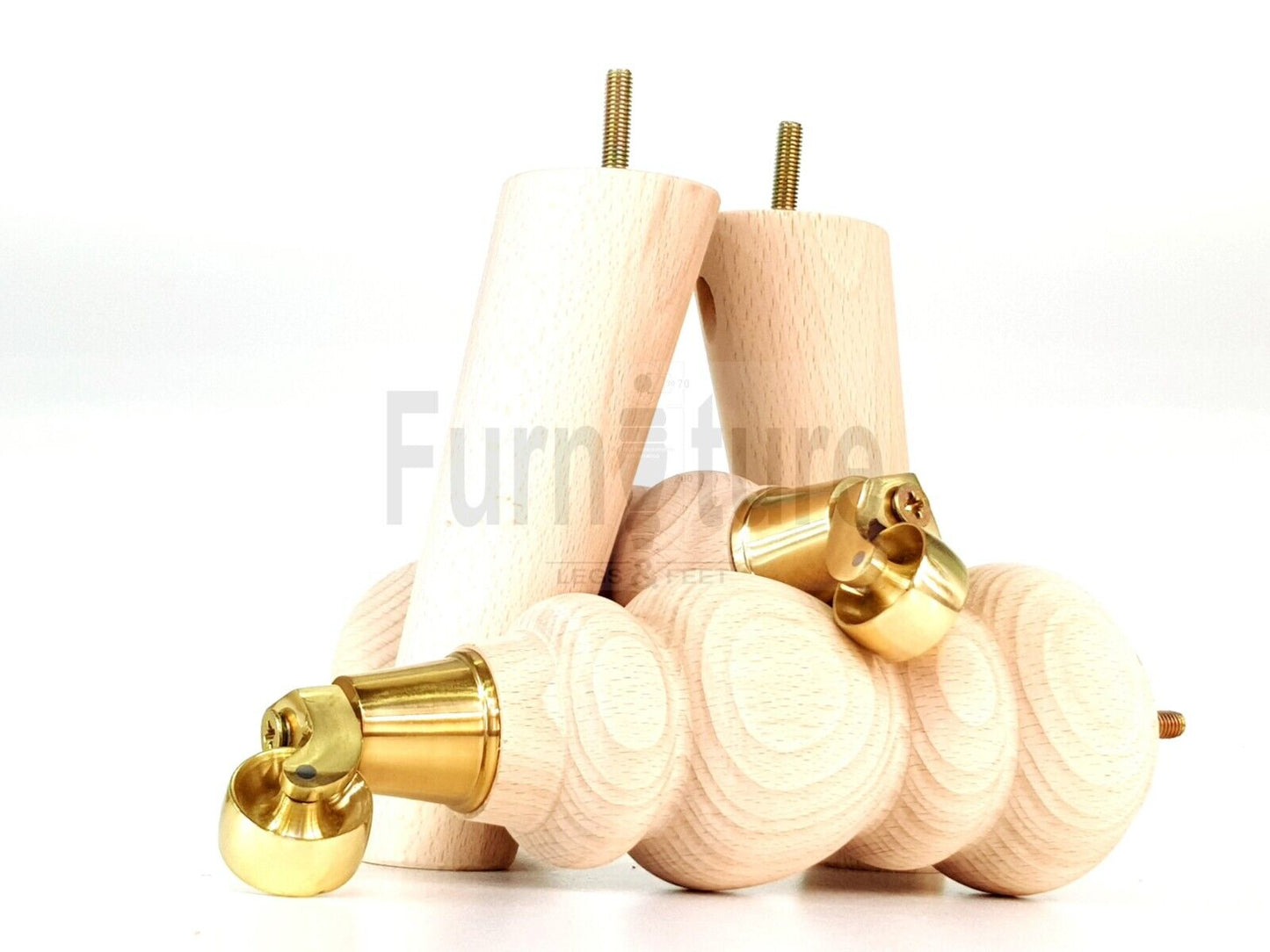 2x Furniture Brass Castor Legs & 2x Angled Solid Wooden Feet M8 Chairs Sofa 250mm High