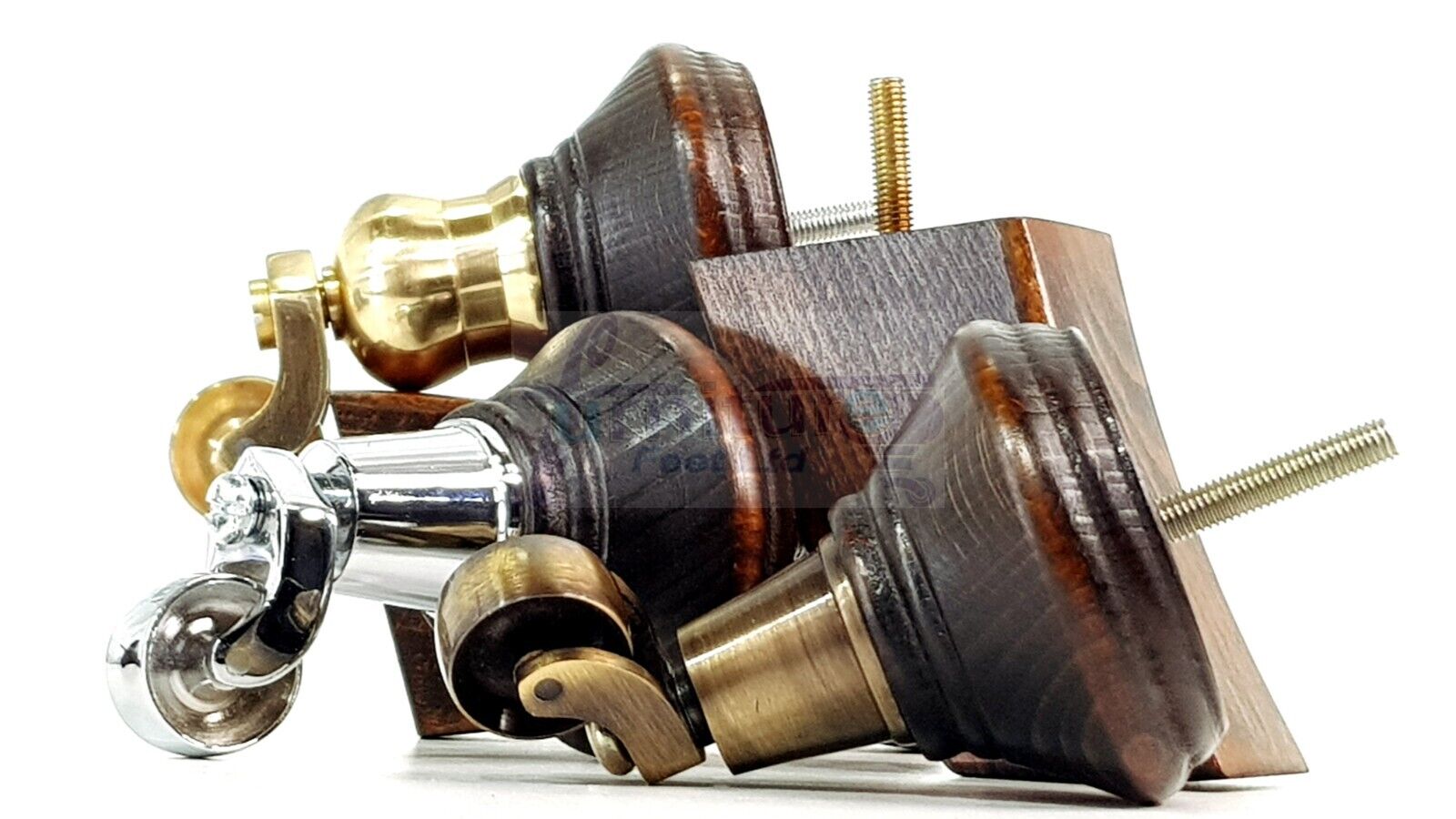 2 Dark Walnut Washed Wood Furniture Sofa Feet With Castor 125mm & 2 Curved Legs Chair Settee 100mm High M8