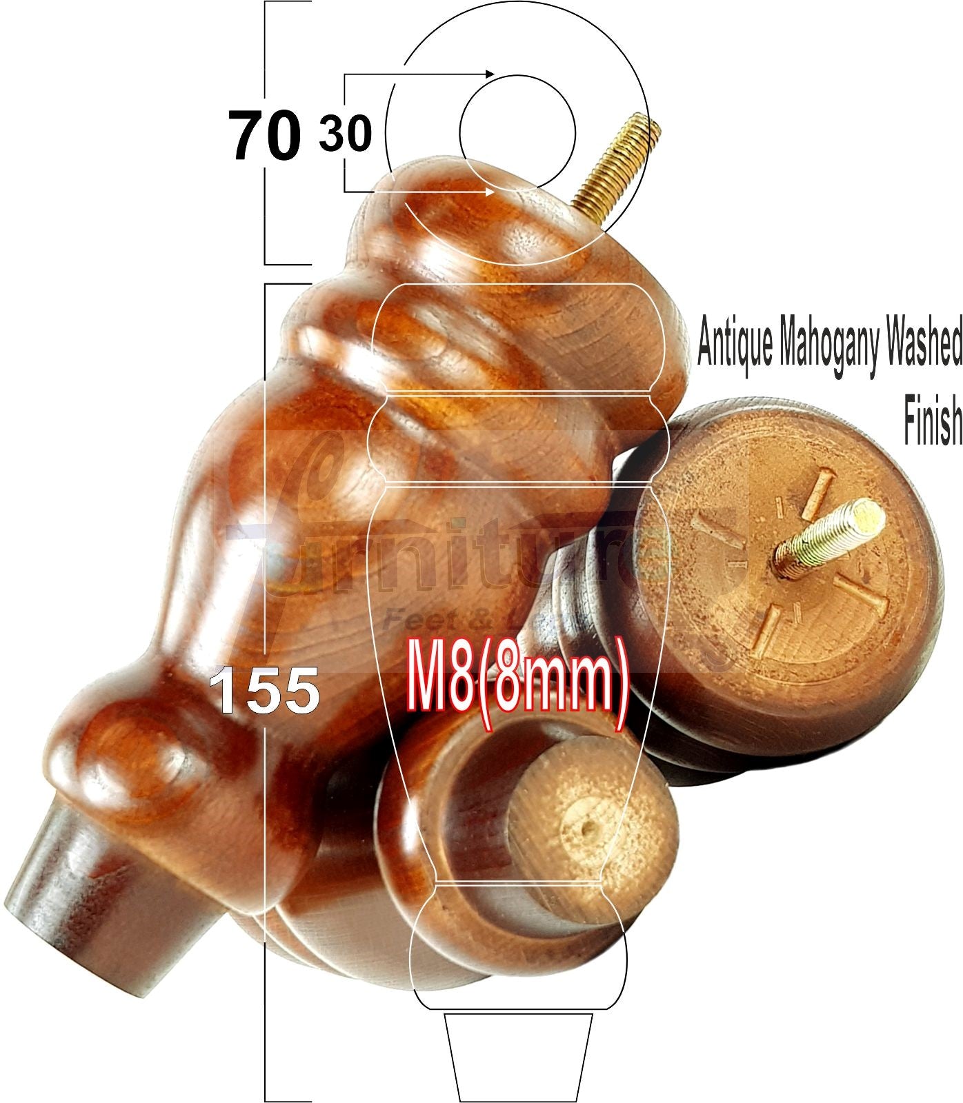 Set Of 4 Turned Wood Furniture Replacement Feet 155mm High 8mm Tread