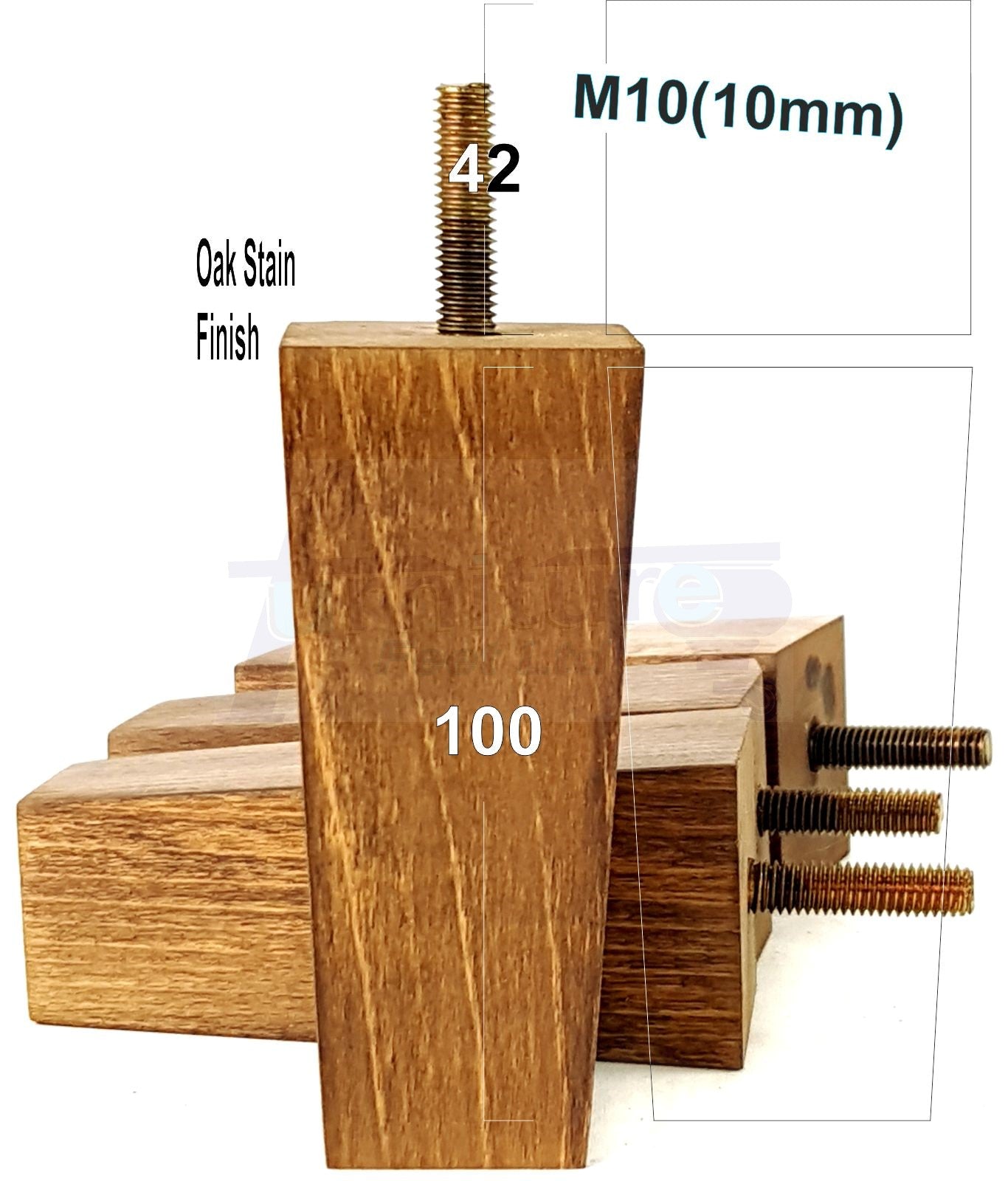4x Solid Wood Block Furniture Legs Replacement Square Feet 100mm High M8 Thread