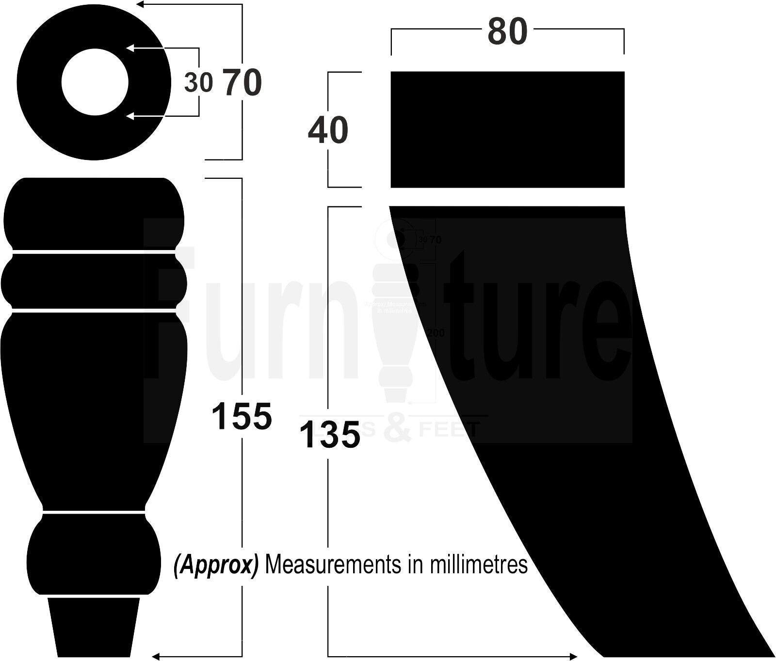 2x Turned Wood Furniture Feet 155mm and 2 Curved Back Legs Sofas Chairs Beds M8 Thread 6 Inches