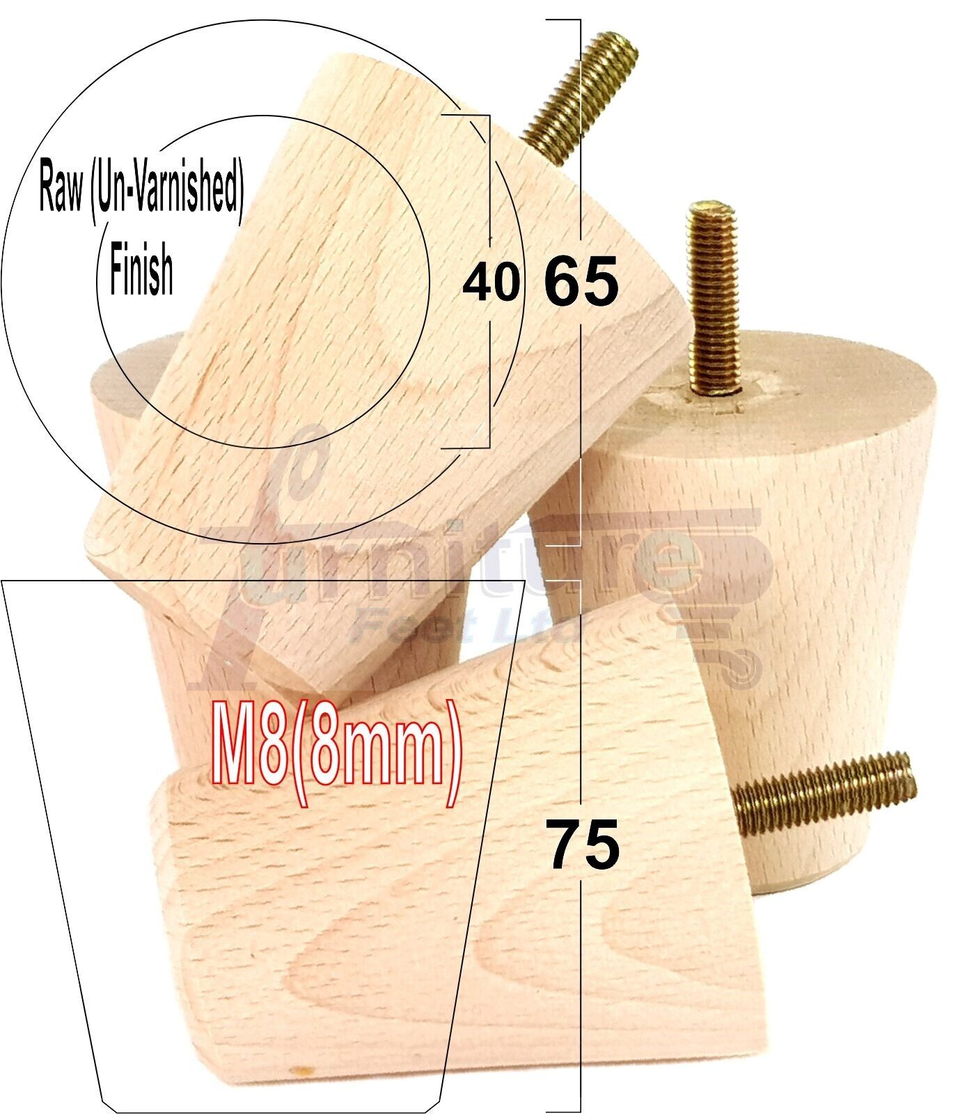 4x Solid Wood Turned Furniture Legs Replacement Bun Feet 75mm High Chairs Stools Sofa's Beds Settee M8