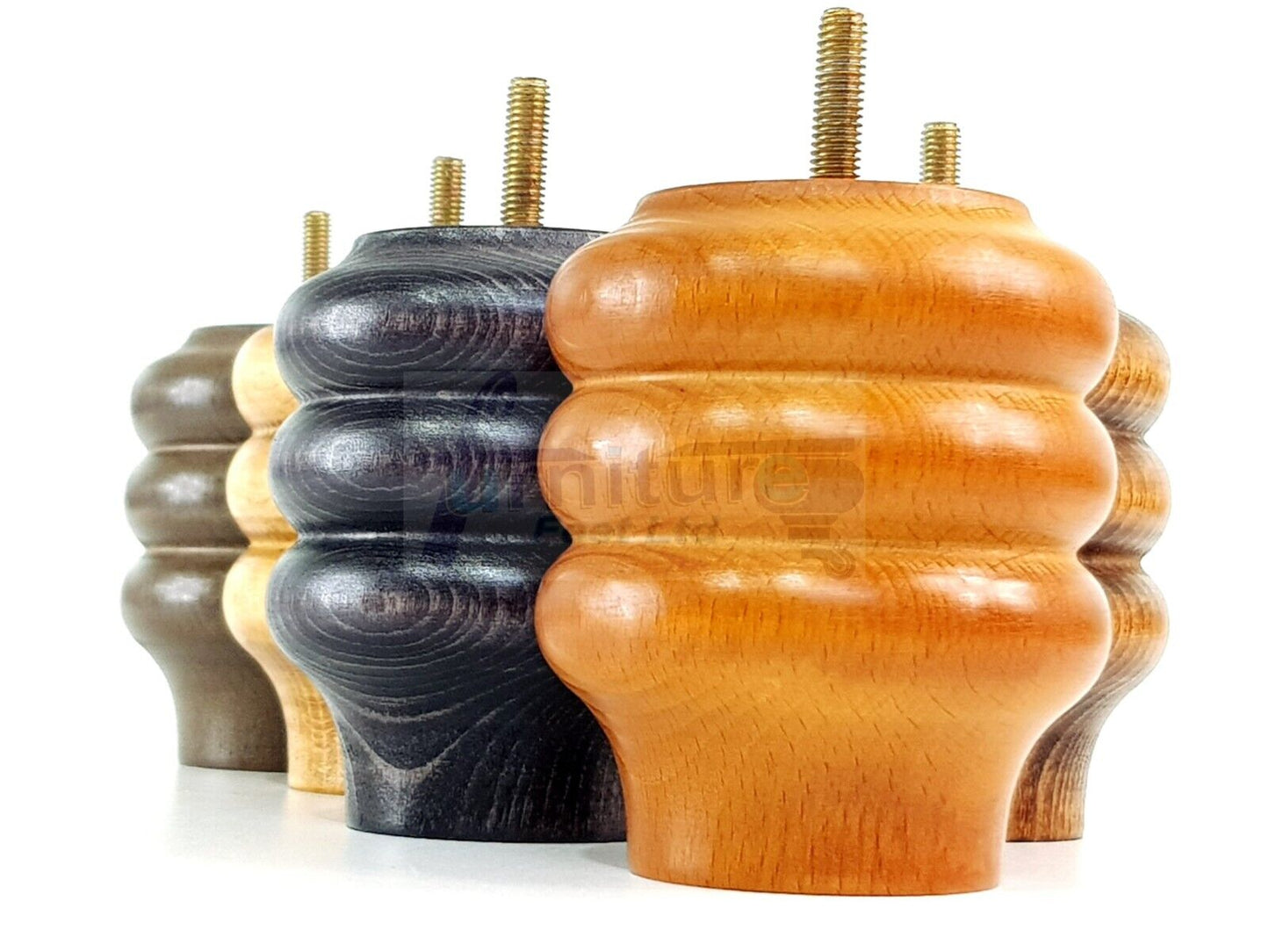 Set Of 4 Solid Wood Turned Furniture Legs Replacement Bun Feet 100mm High 8mm Thread