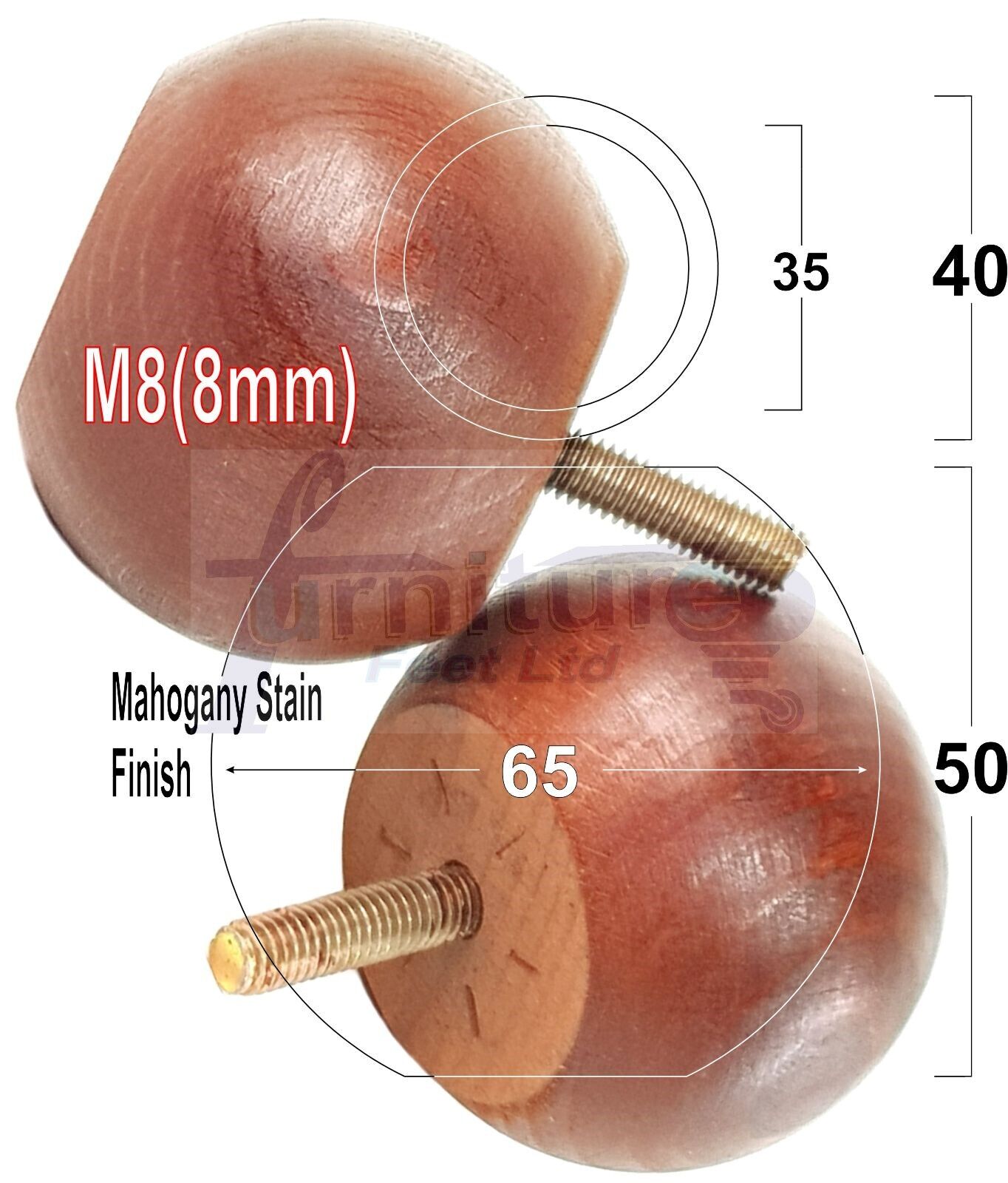 4 Solid Round Wood Turned Furniture Legs Replacement Bun Feet 2 Inches 50mm High Chairs Sofa Beds Settee M8 