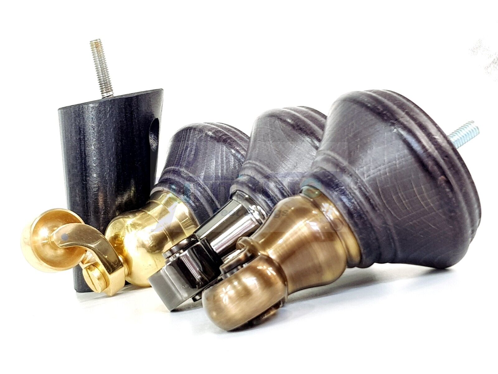 2 Black Stain Wood Furniture Sofa Legs With Castor 125mm & 2 Angled Back Feet Chair Settee 100mm High M8