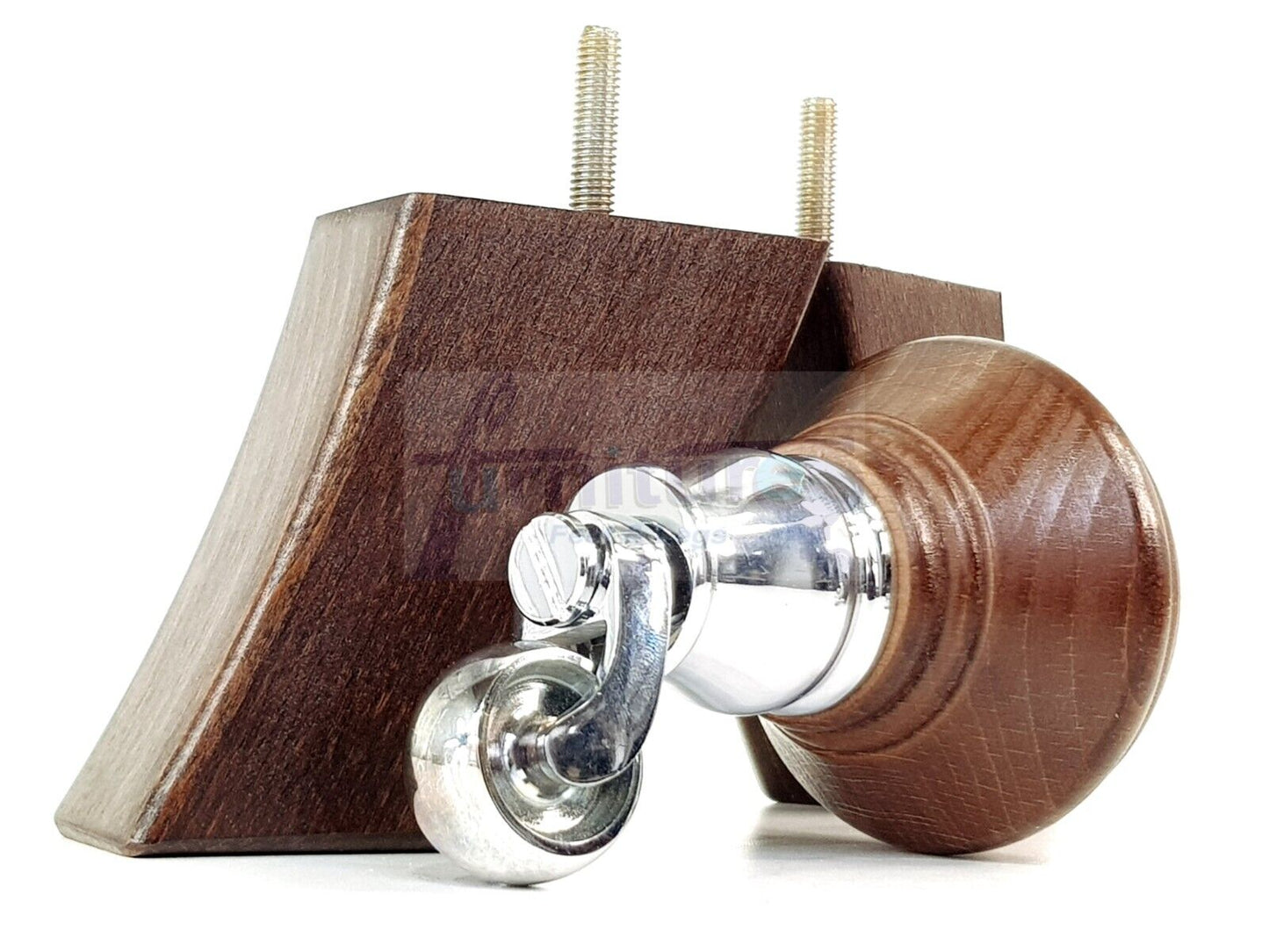 2 Antique Mahogany Stain Wood Furniture Sofa Feet With Castor 125mm & 2 Curved Legs Chair Settee 100mm High M8