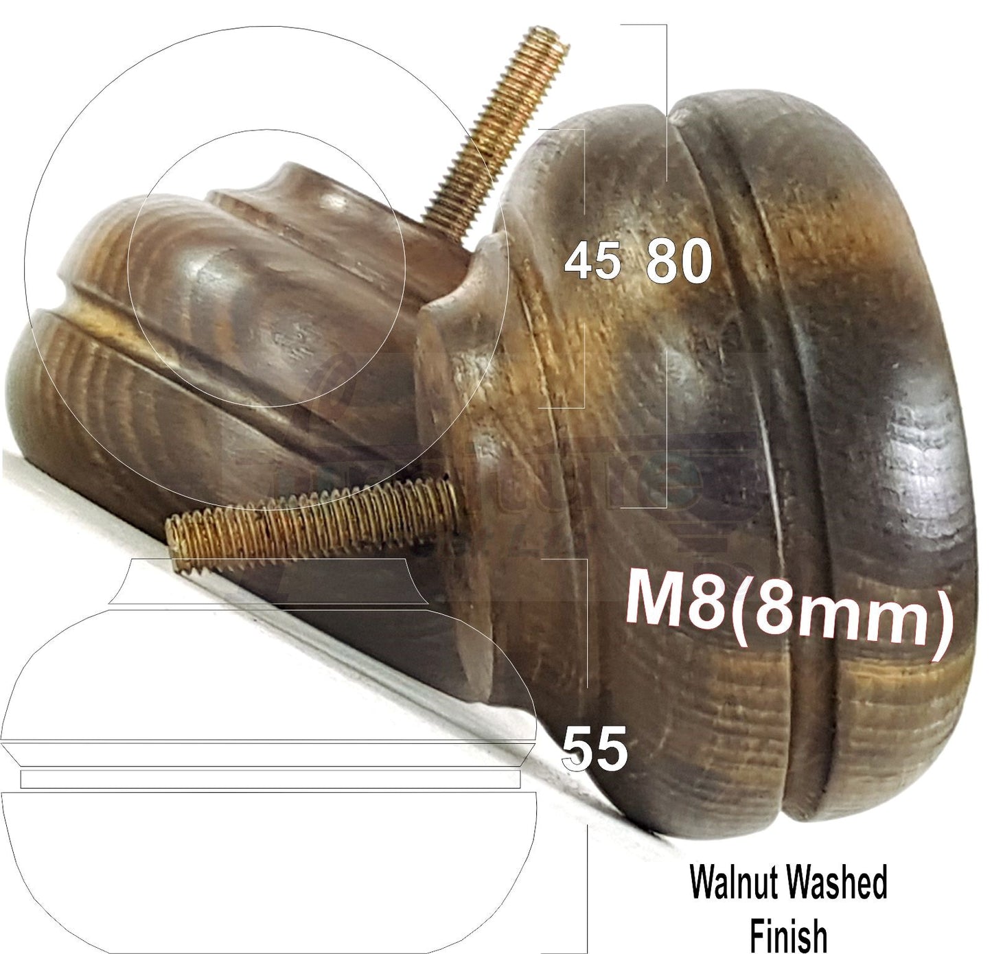 4x Soild Turned Wood Replacment Furniture Legs Sofa Feet 55mm High 8mm Thread