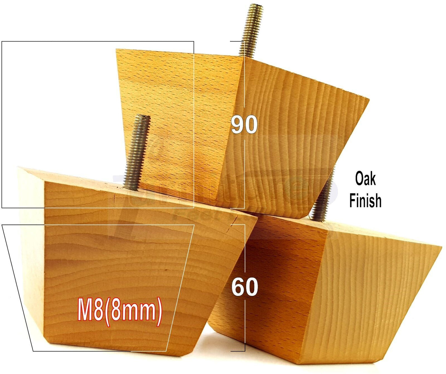 4x Square Wood Sofa Legs 60mm High Replacement Furniture Feet Chairs Cabinets M8 