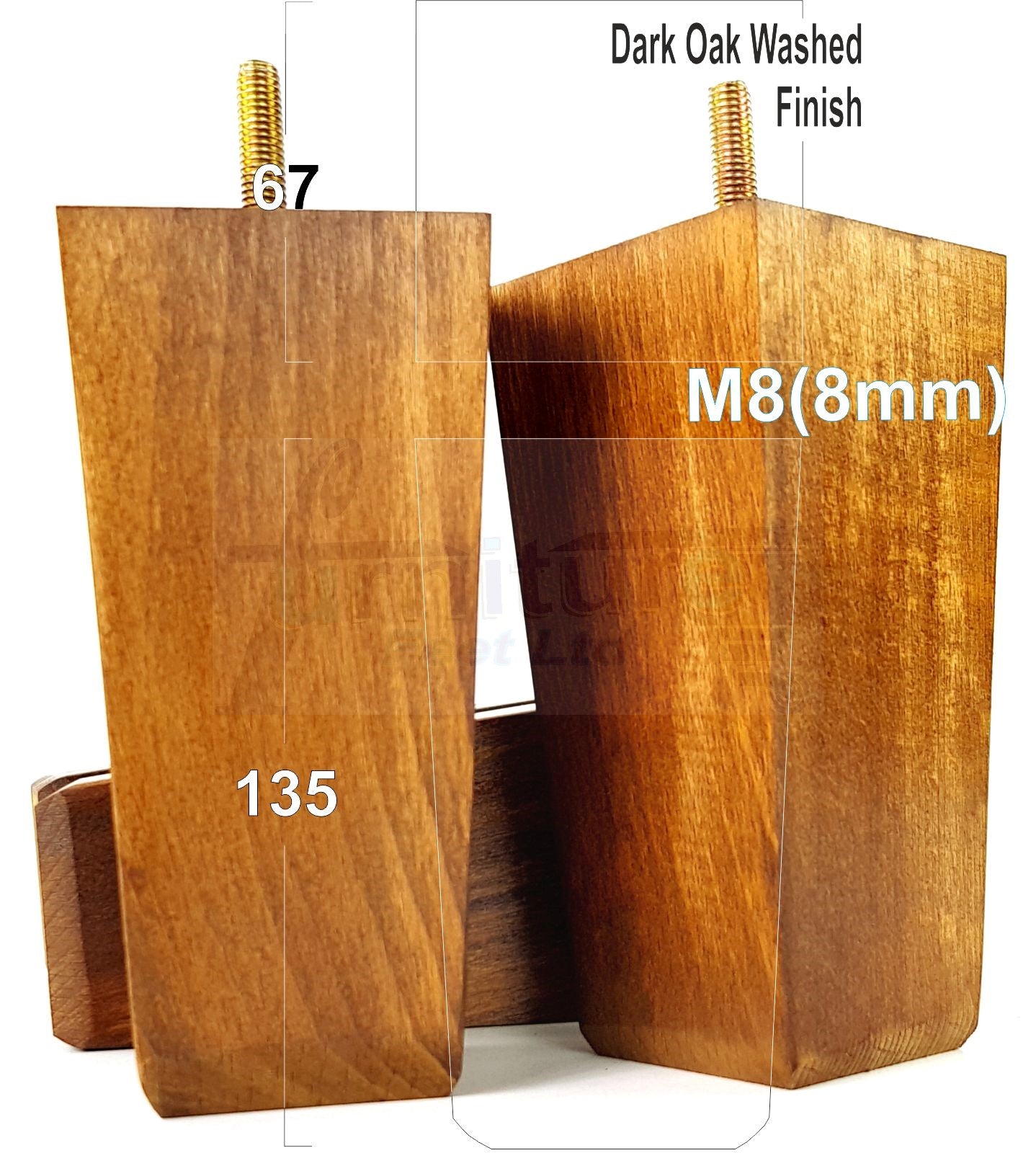 4x Block Wood Sofa Legs 135mm High Replacement Furniture Feet Chairs Cabinets M8(8mm)