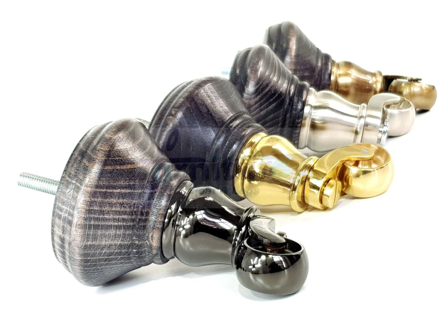 4x Black Washed Wooden Furniture Sofa Legs M8 With Castors Replacement Chair Settee Feet 115mm - 125mm High