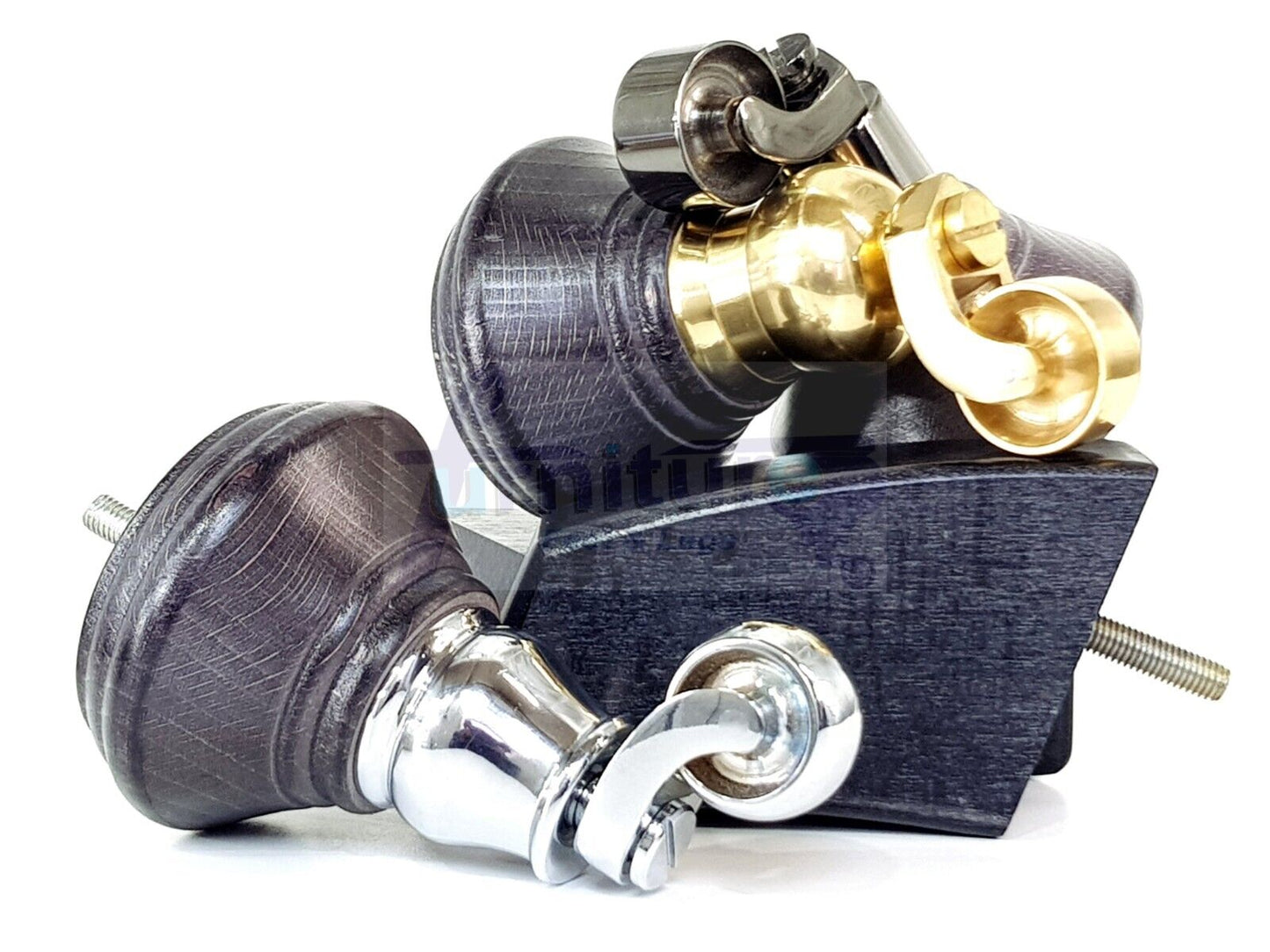 2 Black Stain Wood Furniture Sofa Feet With Castor 125mm & 2 Curved Legs Chair Settee 100mm High M8