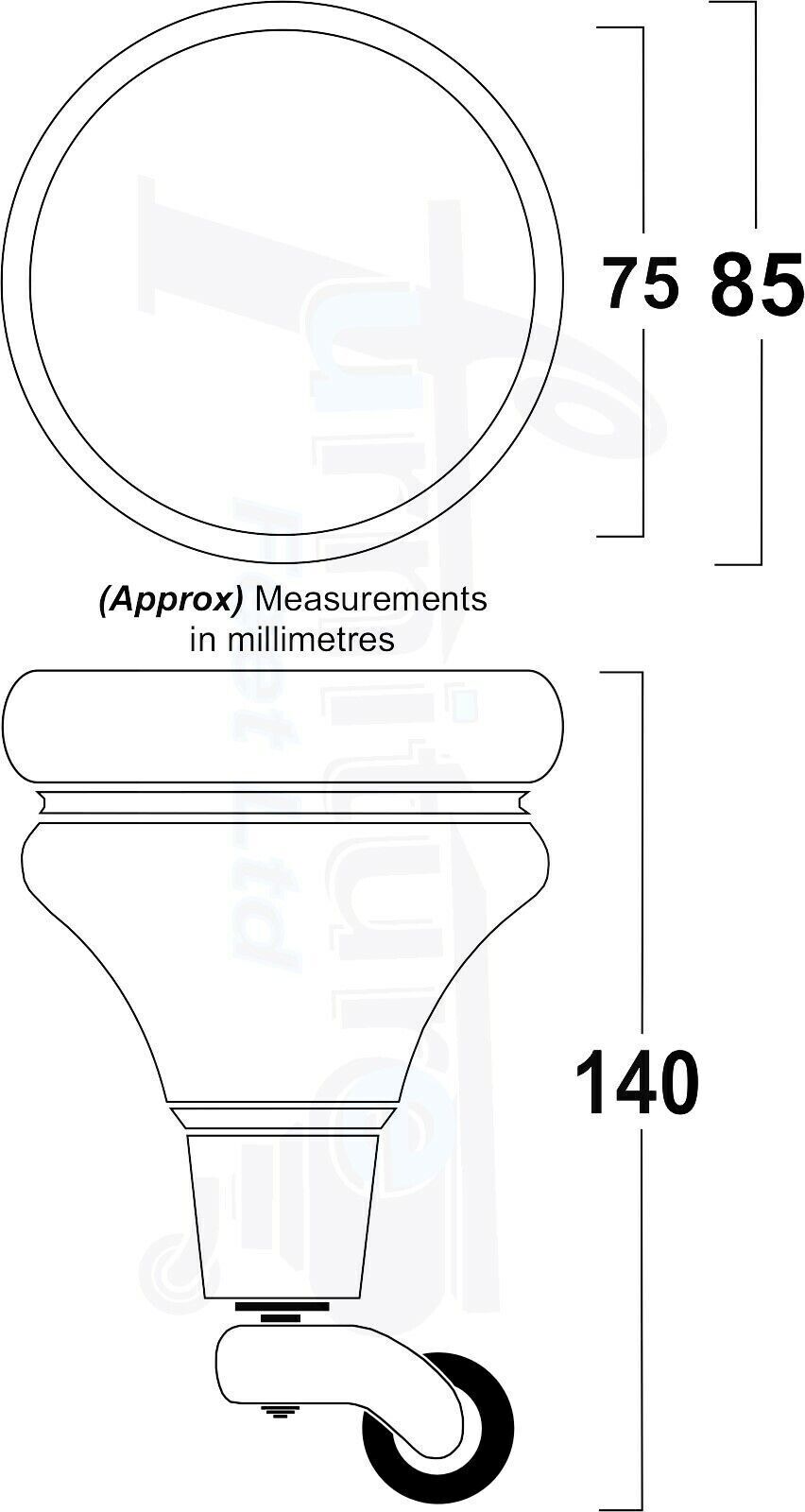 4x Turned Furniture Wood Feet With Castors 140mm Sofas Chairs Settee Cabinets Beds M10(10mm)