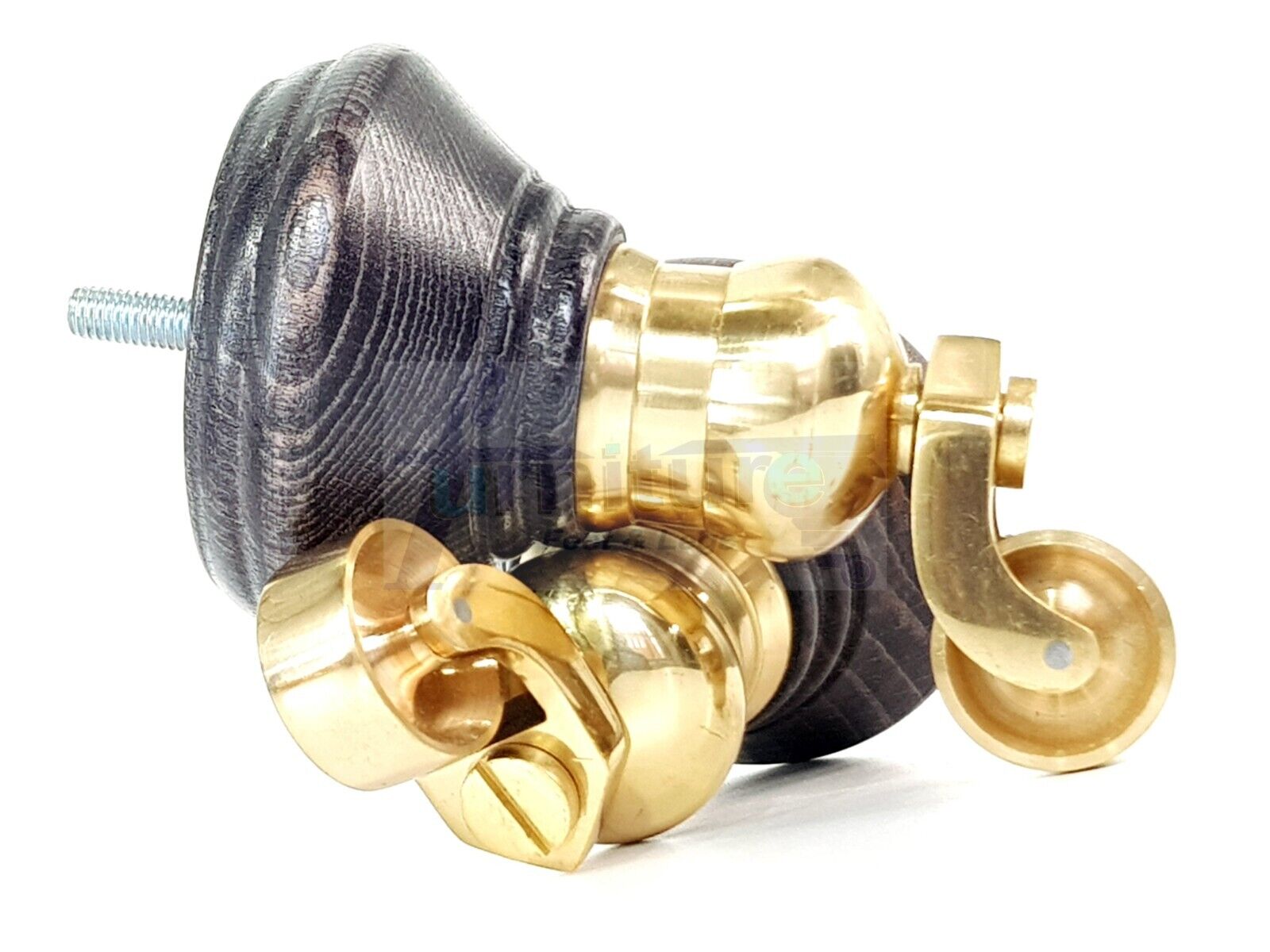 4x Black Washed Wooden Furniture Sofa Legs M8 With Castors Replacement Chair Settee Feet 115mm - 125mm High