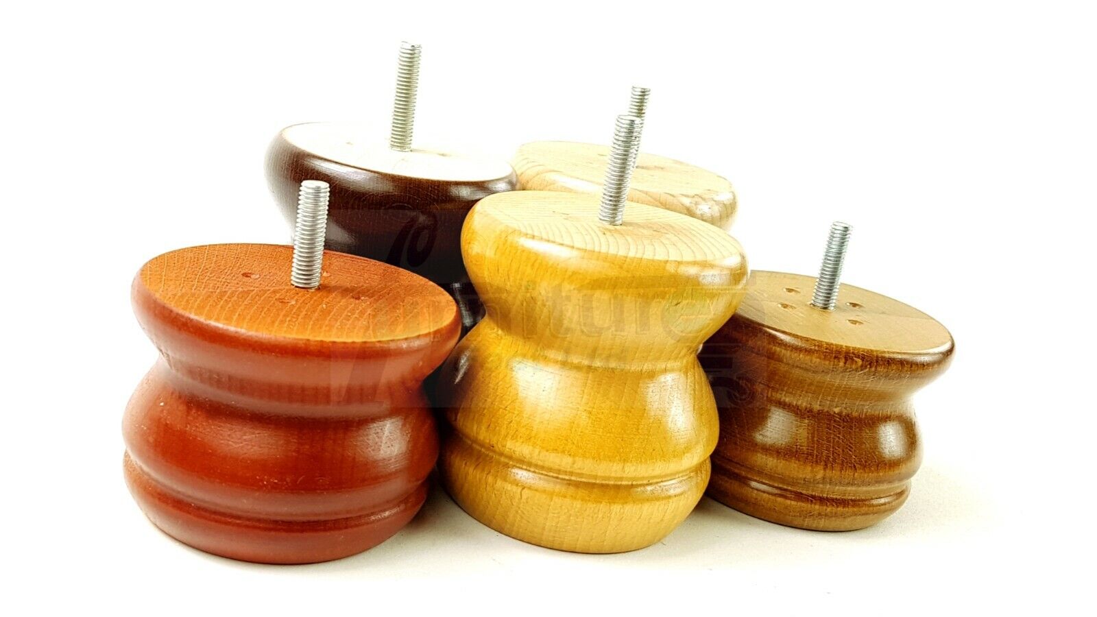 4x Turned Solid Wood Furniture Legs Replacement Bun Feet 70mm High 8mm Thread