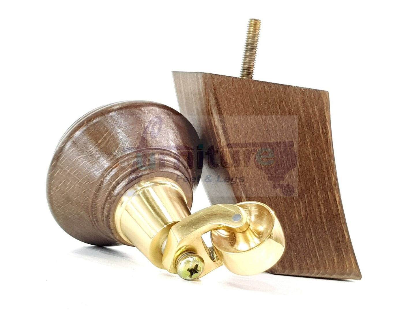 2 Antique Brown Stain Wood Furniture Sofa Feet With Castor 125mm & 2 Curved Legs Chair Settee 100mm High M8