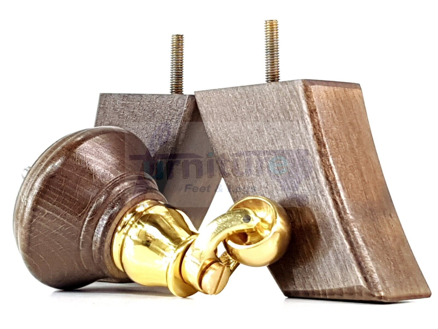 2 Antique Brown Stain Wood Furniture Sofa Feet With Castor 125mm & 2 Curved Legs Chair Settee 100mm High M8