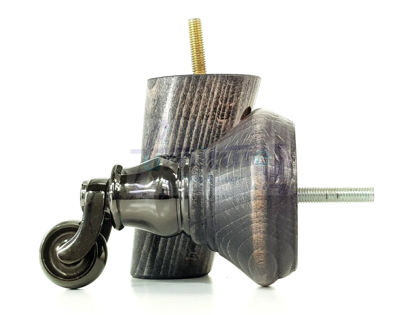 2 Black Washed Wood Furniture Sofa Legs With Castor 125mm & 2 Angled Back Feet Chair Settee 100mm High M8