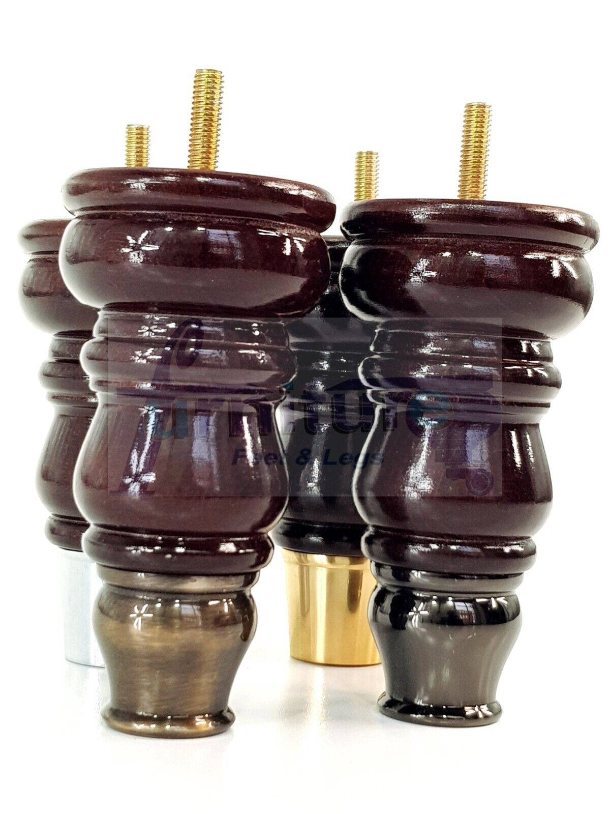 Turned Solid Beech Wood Furniture Legs and Slipper Cup Set of 4 Furniture Replacement Feet 125mm High 8mm Threaded Dowl Fixing