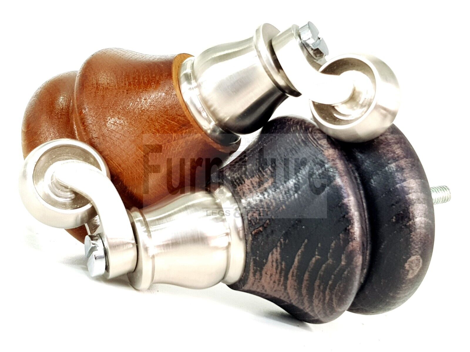 Set Of 4 Turned Furniture Wood Feet With Brushed Castors 140mm Sofas Chairs Settee Cabinets Beds M8(8mm)